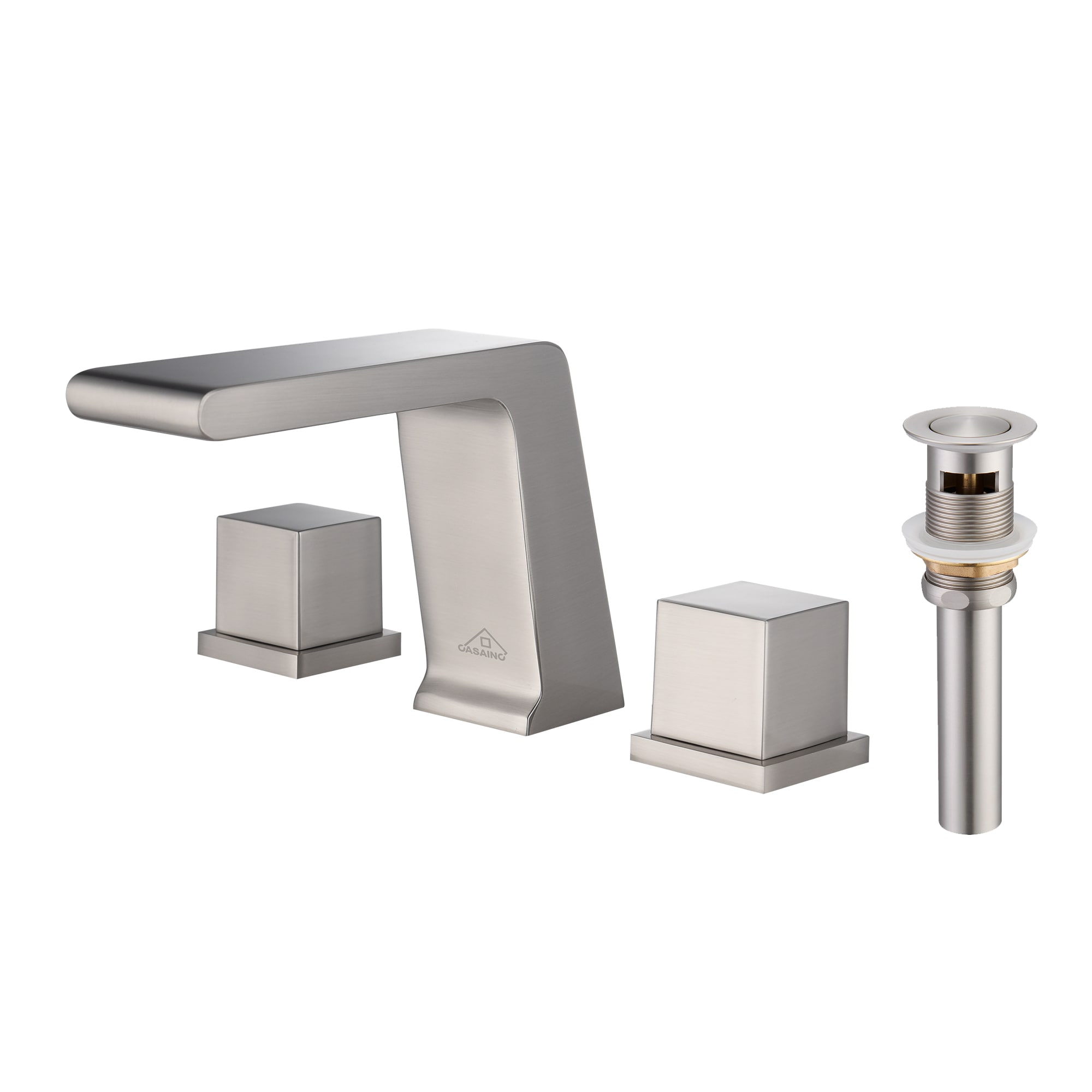 CASAINC M1370-BN Brush Nickel Widespread 2-handle Low-arc Residential Handle Bathroom Sink Faucet