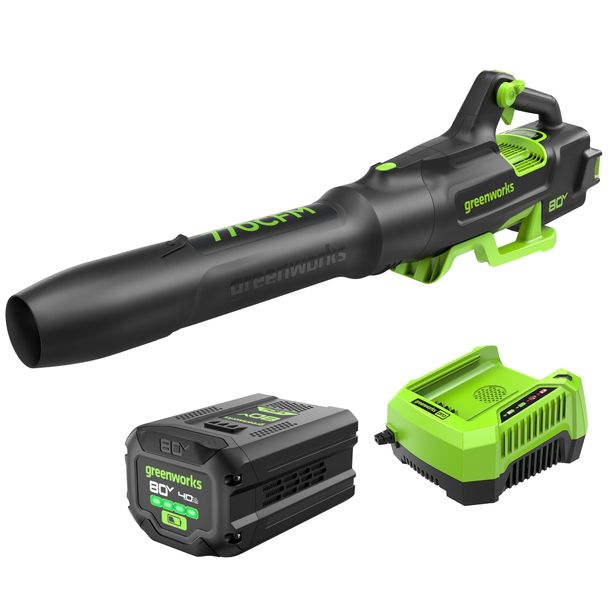 Greenworks Brushless Cordless 80-volt 780-CFM 180-MPH Battery Handheld Leaf Blower 4 Ah Battery Included Charger Included