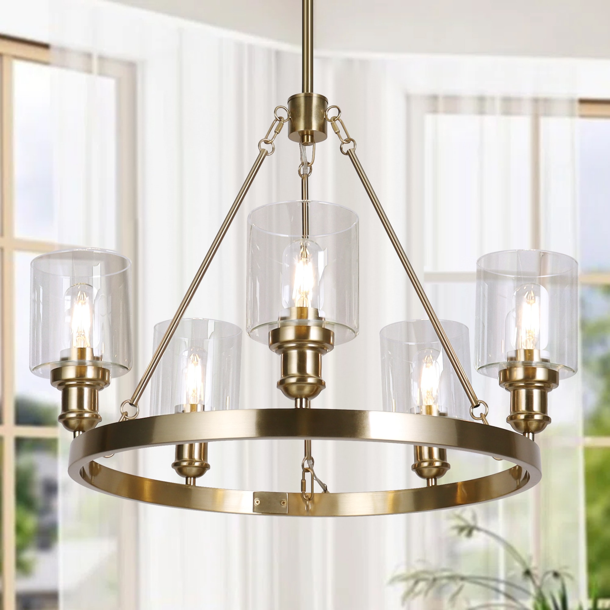 ZEVNI L3YUINI3W4571S87 Beecher 5 -Light Polished Gold Modern/contemporary For Use in Bedrooms, Dining Rooms, Foyers, Kitchens, Living Rooms Chandelier