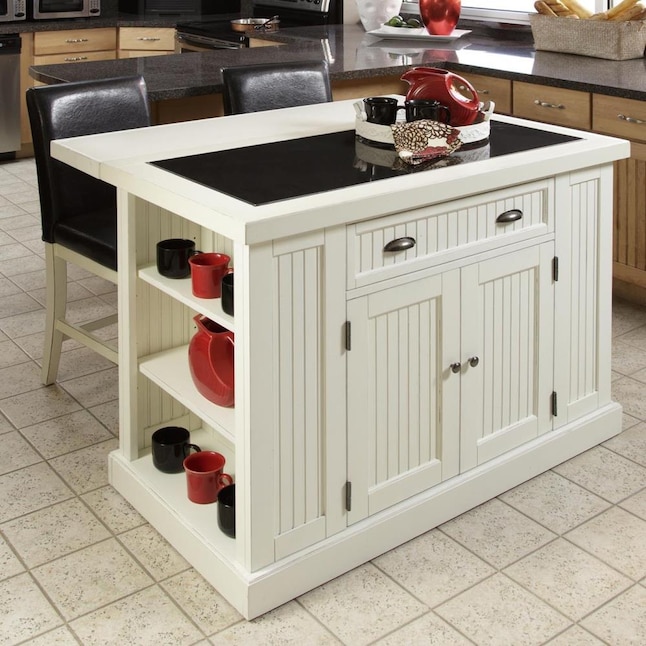 Granite Top Kitchen Island, Nantucket Black Kitchen Island With Wood Top And 2 Counter Stools