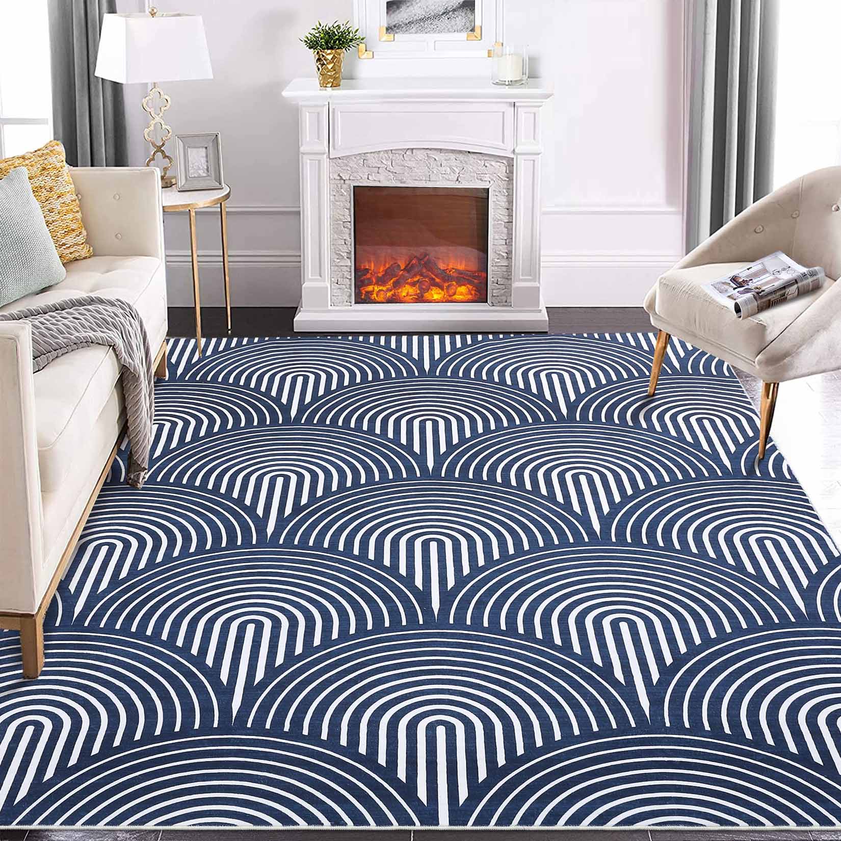 Garvee YXY-LO-PHO-120CFQVD 5 x 7 (ft) Loomed Polyester Blue Rectangular Indoor Geometric Mid-Century Modern Machine washable Area rug