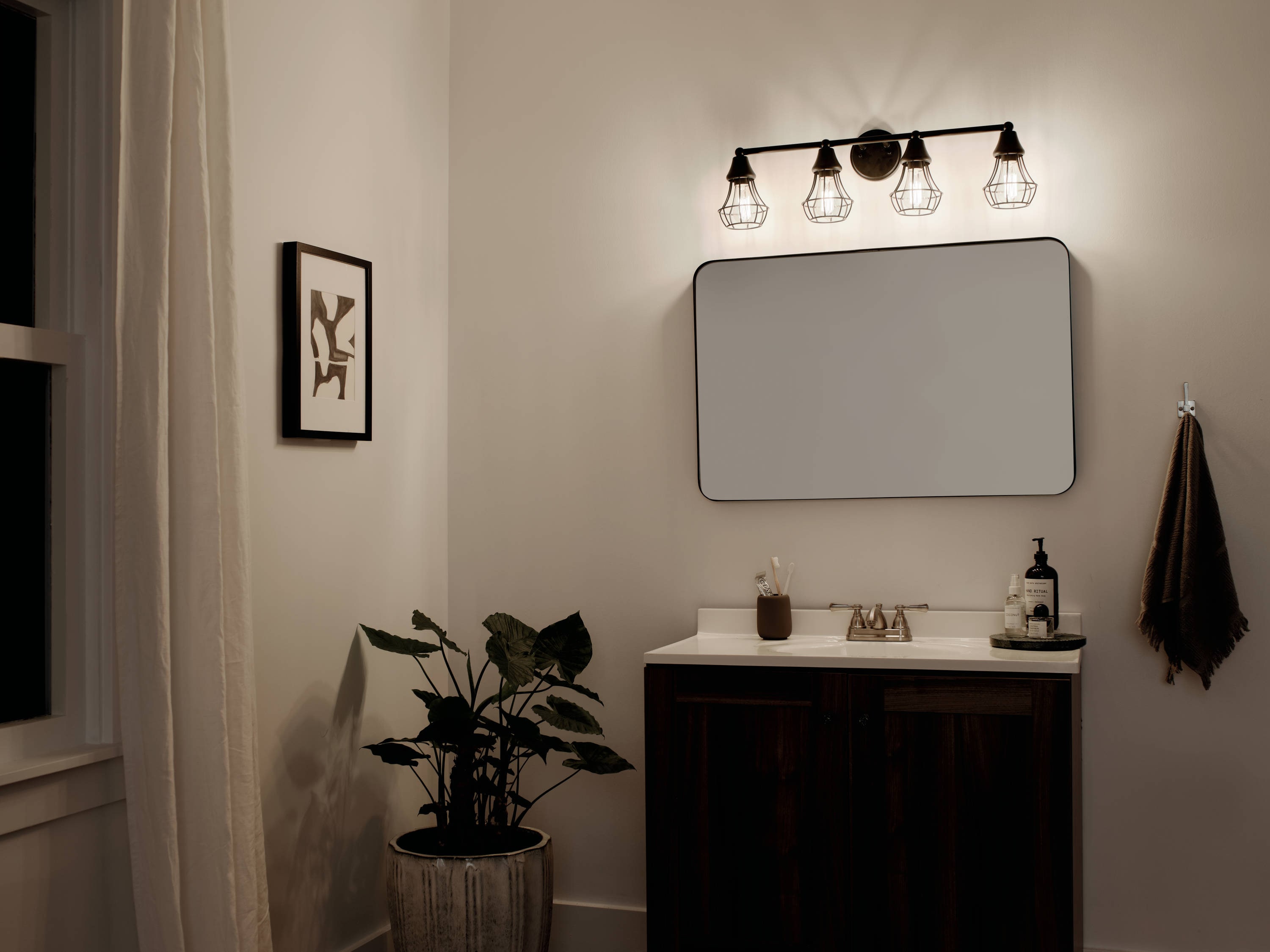 Kichler Bayley 30.5-in 4-Light Black Industrial Vanity Light 37508 at ...