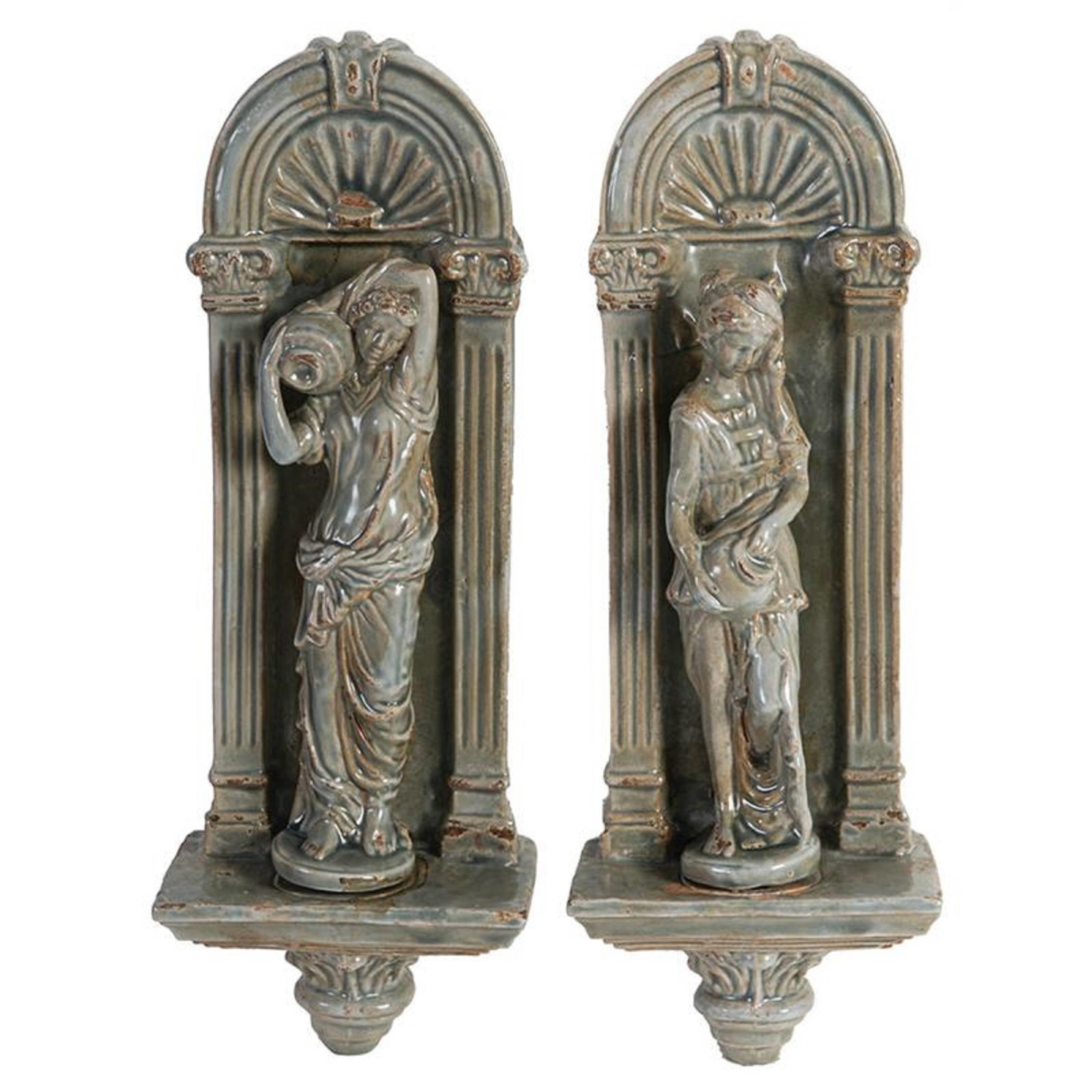 A&B Home 69340 A and B Home 16"H Gray Ceramic Indoor/Outdoor Grecian Appeal Wall Dcors (Set of 2), Wall Art Sculpture for Home Office Living Room Hallway Kitchen 16-Inches H x 5.8-Inches W People Ceramic 3D art