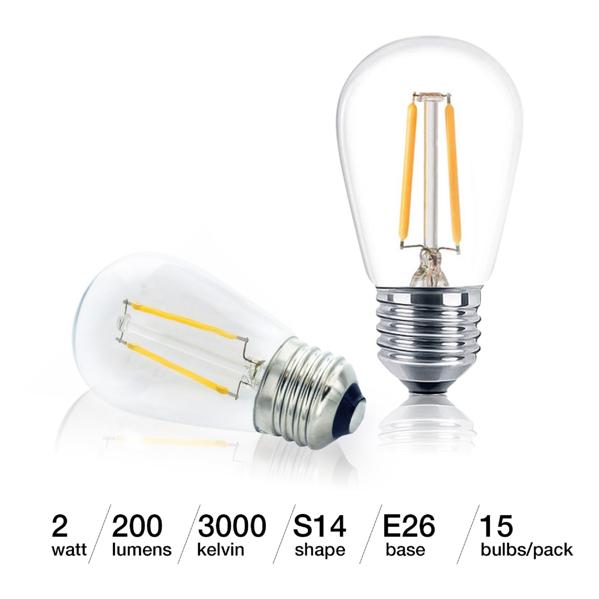 Clear Dimmable LED Edison Bulbs for Outdoor String Lights, 15-Pack