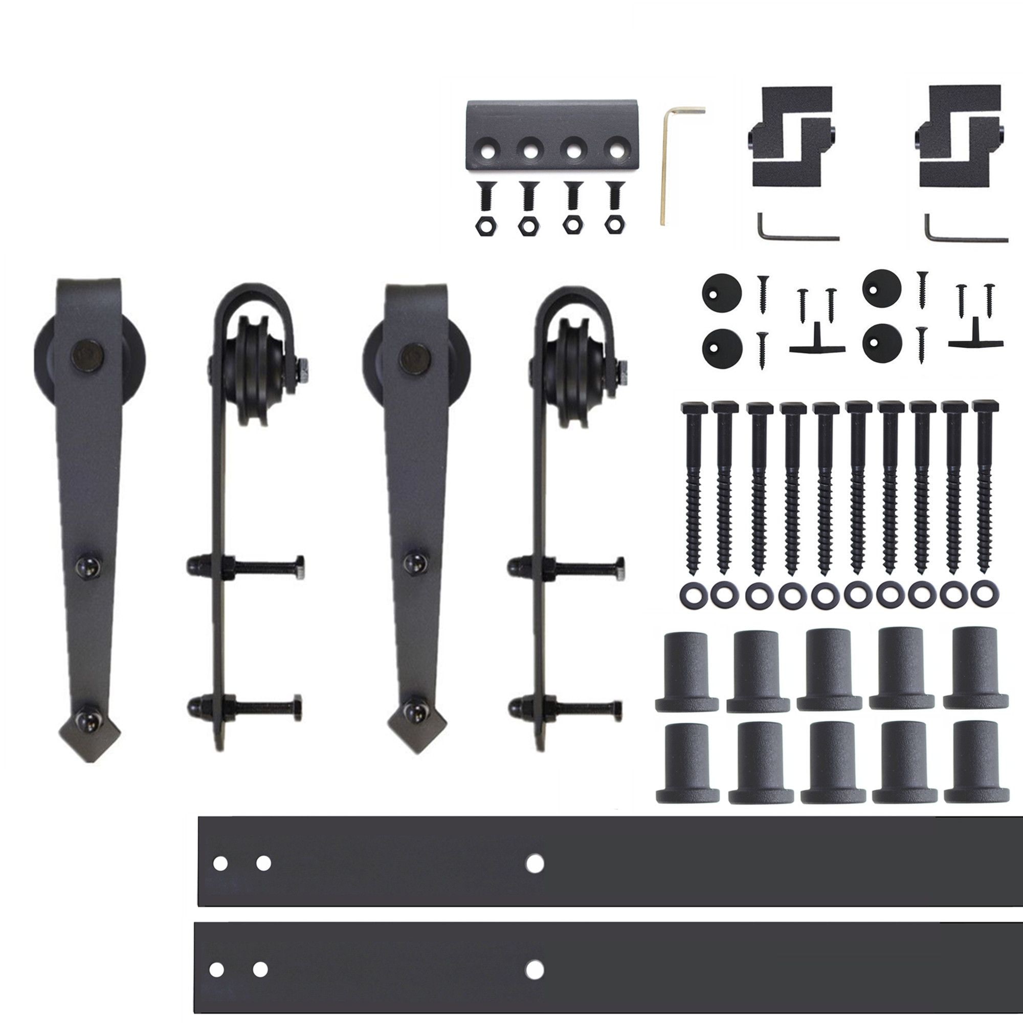 HOMACER 72-in Rustic Black Indoor I-strap Double Bypass Barn Door Hardware Kit ZT5TGH072C Sansujyuku sansujyuku.com