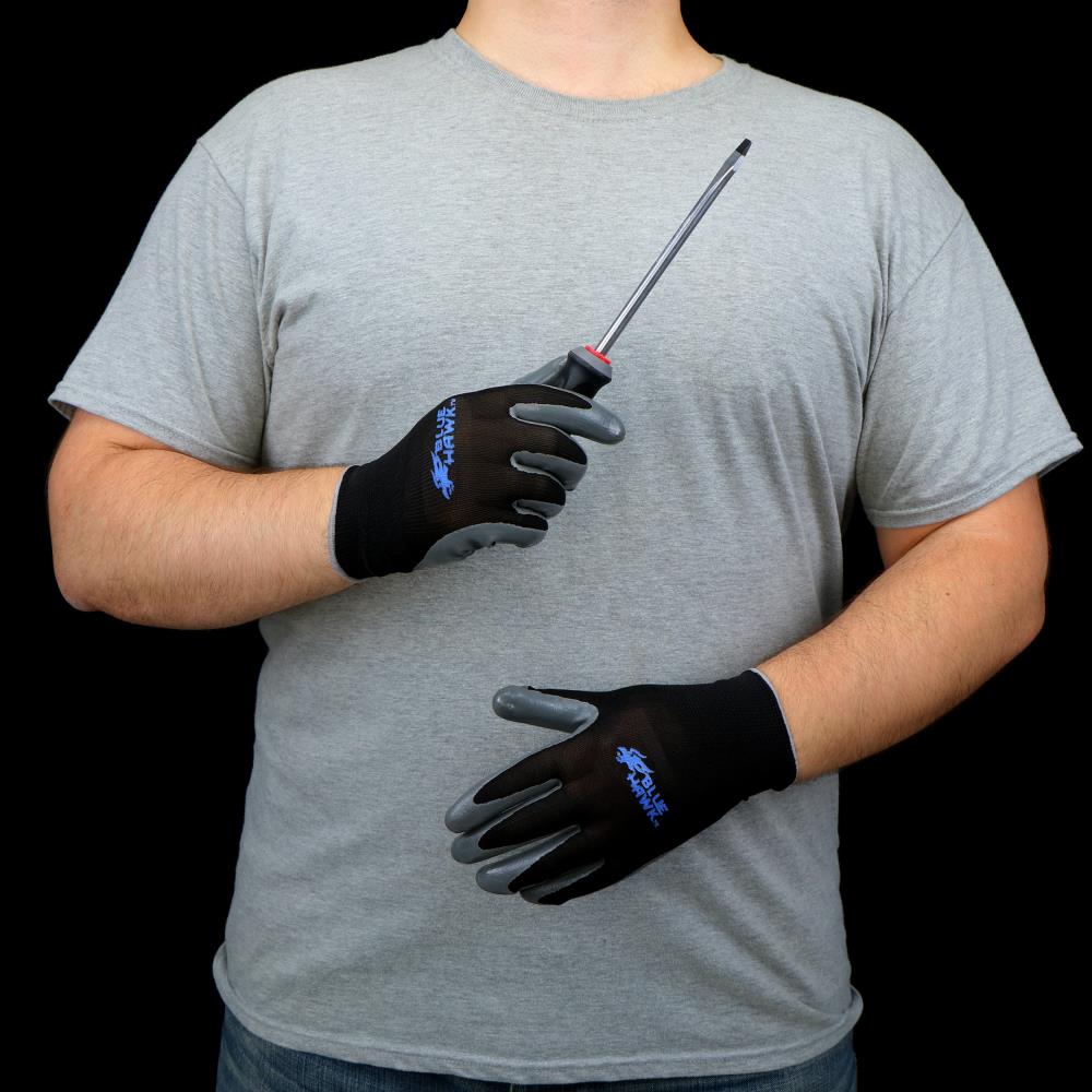 Blue Hawk Men's Polyester Nitrile Dipped Work Gloves, Large (1-Pair) in Gray | LW37130-LXL