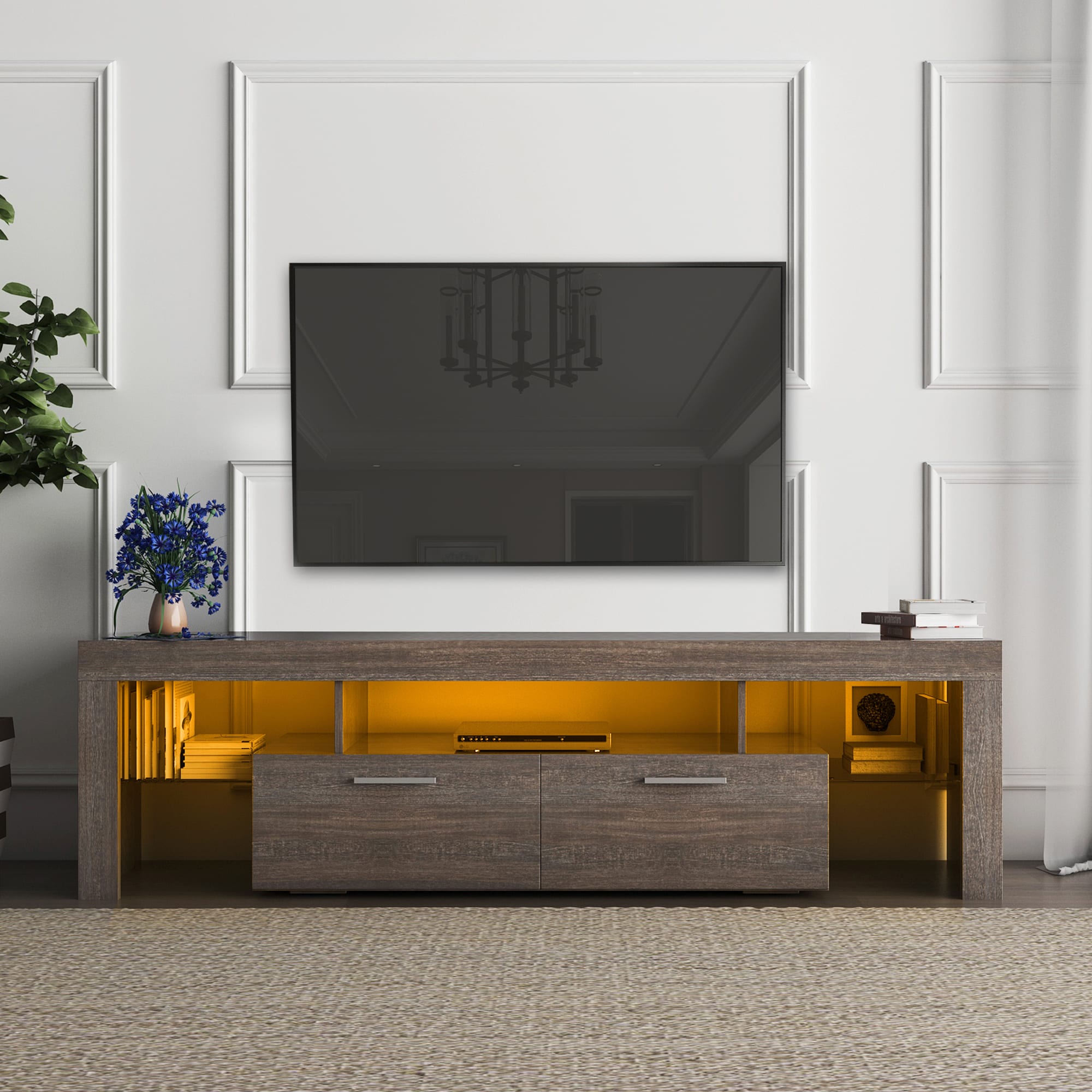 WELLFOR JXY LED Entertainment Center TV stand Modern/Contemporary Brown ...