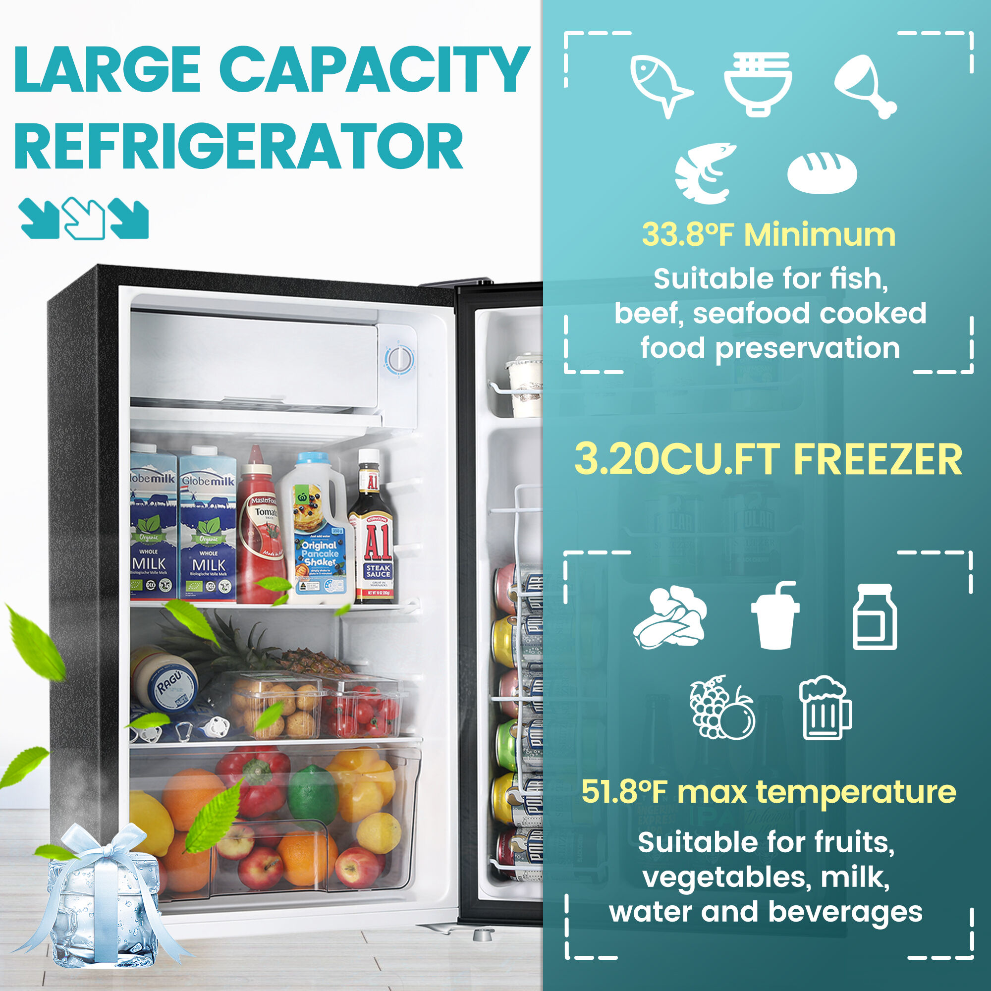 Jeremy Cass 19.68 in. 3.2 Cu. ft. 2-Door Mini Refrigerator in Silver with Freezer, Reversible Door, R-Silver
