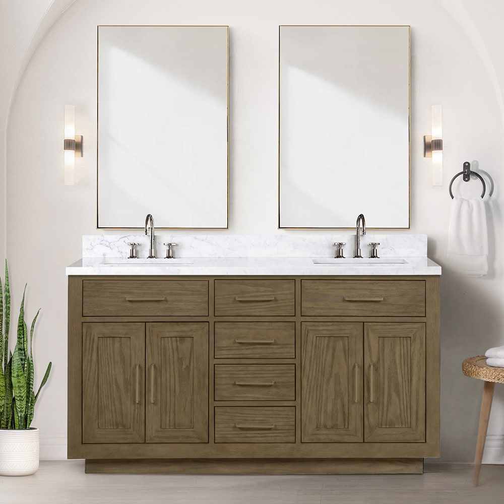 Lexora LVGI60DR100 Gilroy 60-in Grey Oak Undermount Double sink Bathroom Vanity with White Carrara Marble Marble Top