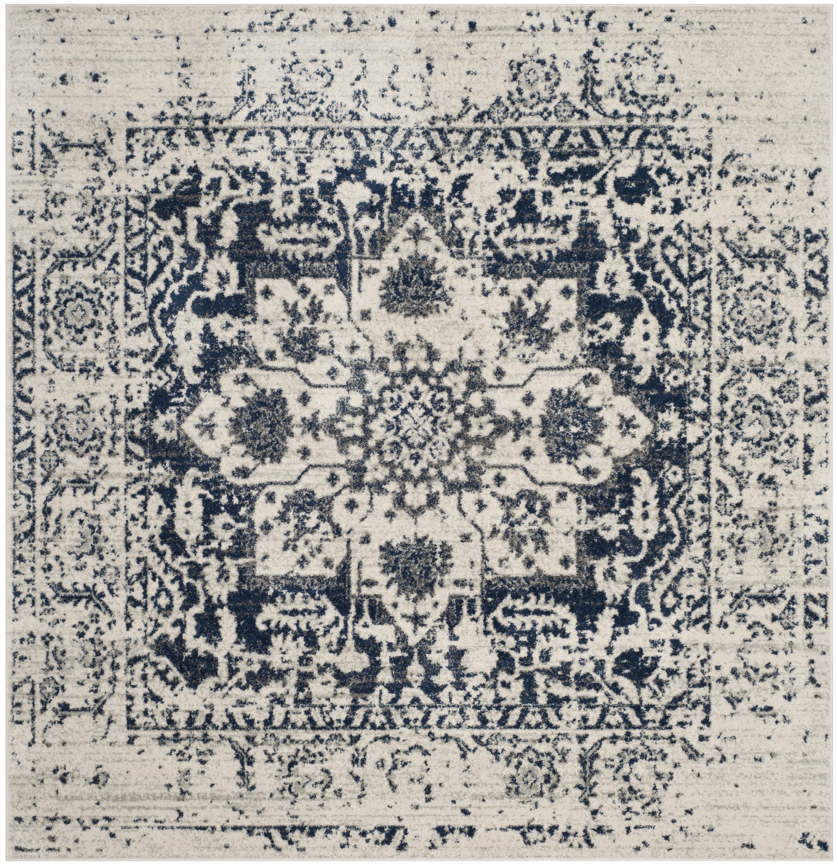 Safavieh MAD603D-8SQ Madison 8 x 8 (ft) Loomed Polypropylene Cream/Navy Square Indoor Distressed/Overdyed Vintage Area rug