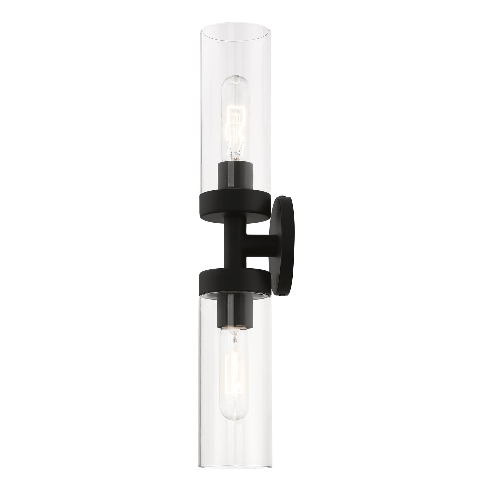 Black Steel 2-Light Vanity with Clear Glass Shades