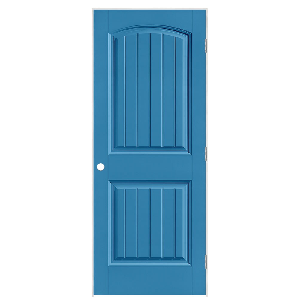 Masonite 1443793 32-in x 80-in Blue Heron Solid core 2-panel round top plank Left hand Smooth Prefinished Molded composite Flat Jamb Single Prehung Interior Door