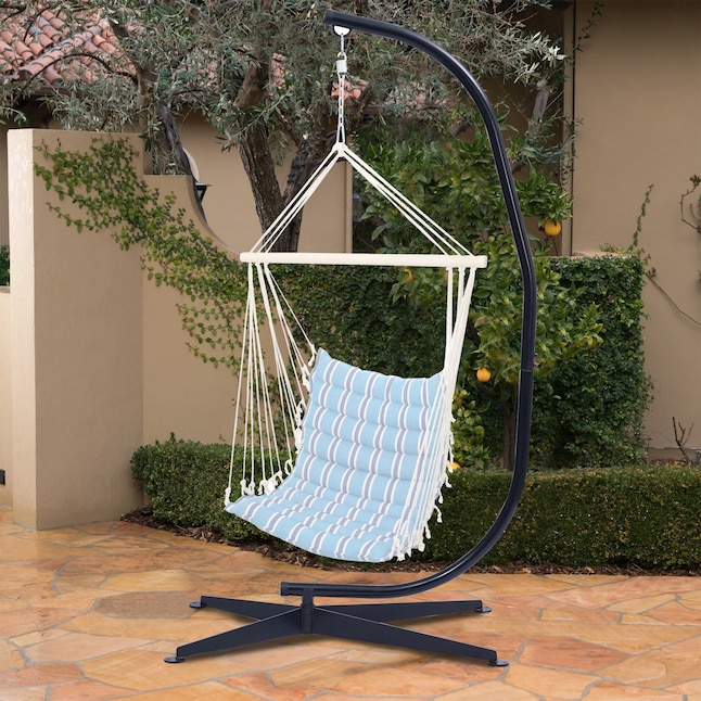 Black Outdoor Patio Hammock Chair Stand, C Shaped Hammock Chair Stand