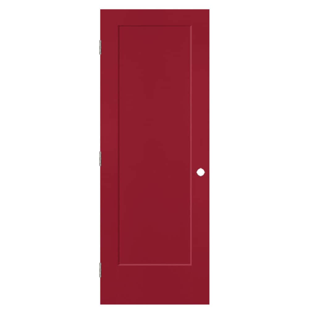 Masonite 826054 28-in x 80-in Barn Red Hollow core 1-panel square Right hand Smooth Prefinished Molded composite Flat Jamb Single Prehung Interior Door