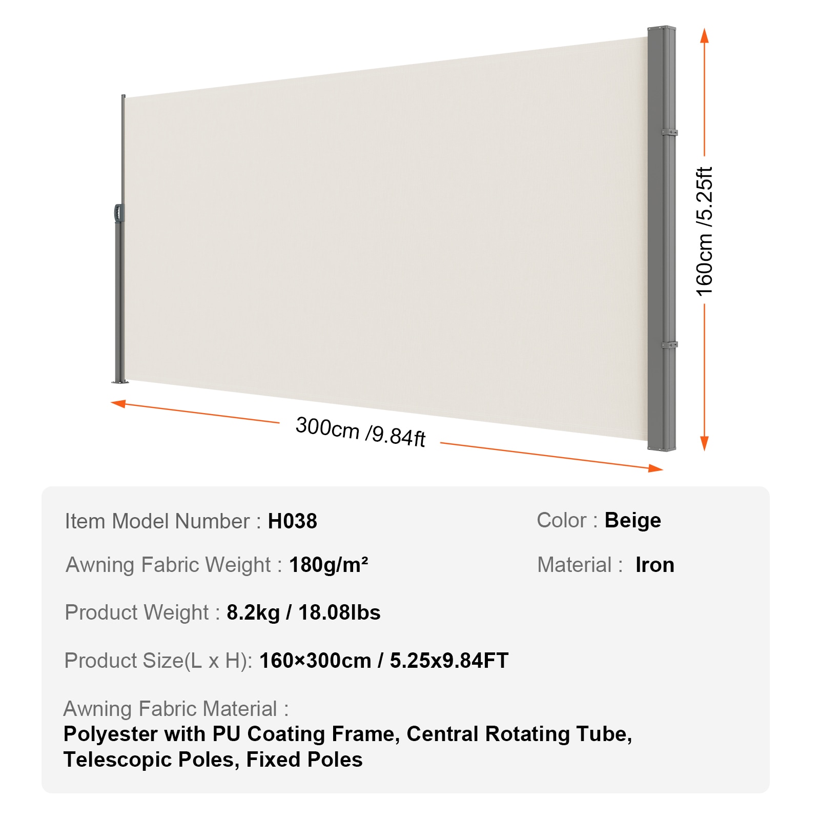 VEVOR KSSCP160X300B18WCV0 awnings - View #10