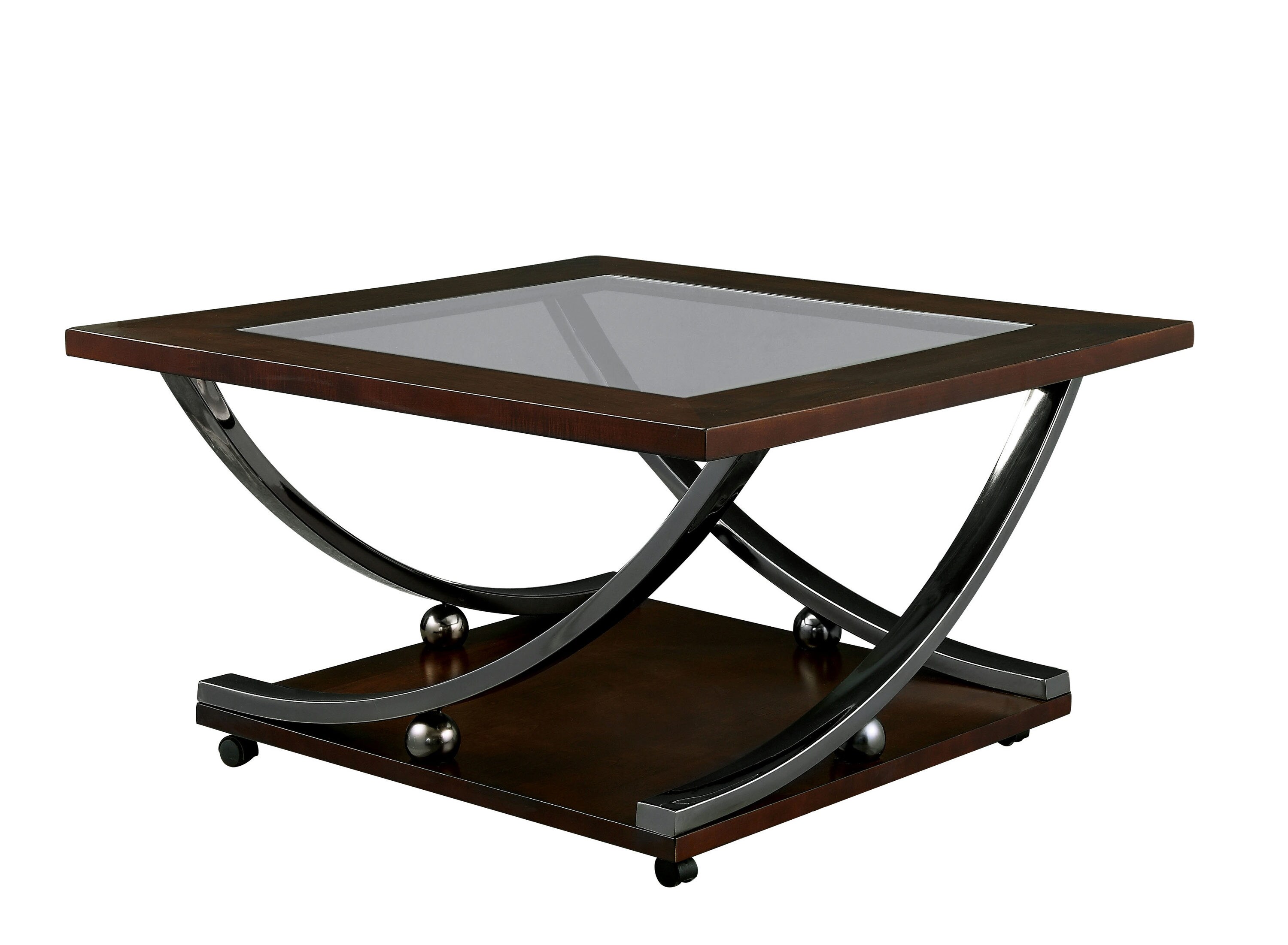Furniture of America Pullman Clear Rubberwood Glass Modern Coffee Table ...