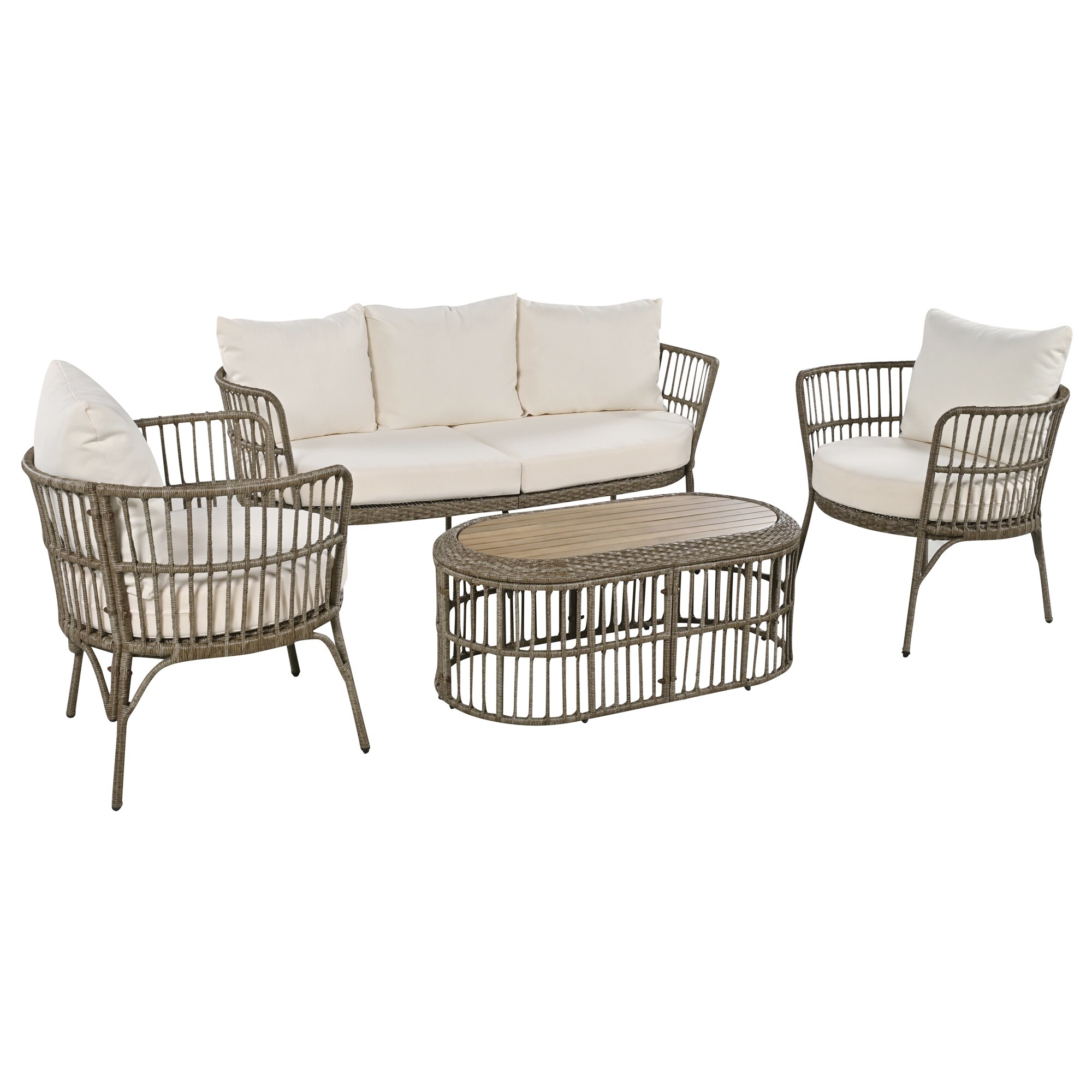 Mondawe OR-SH-137AAE-TM 4-Piece Rattan Patio Conversation Set with Off-white Cushions