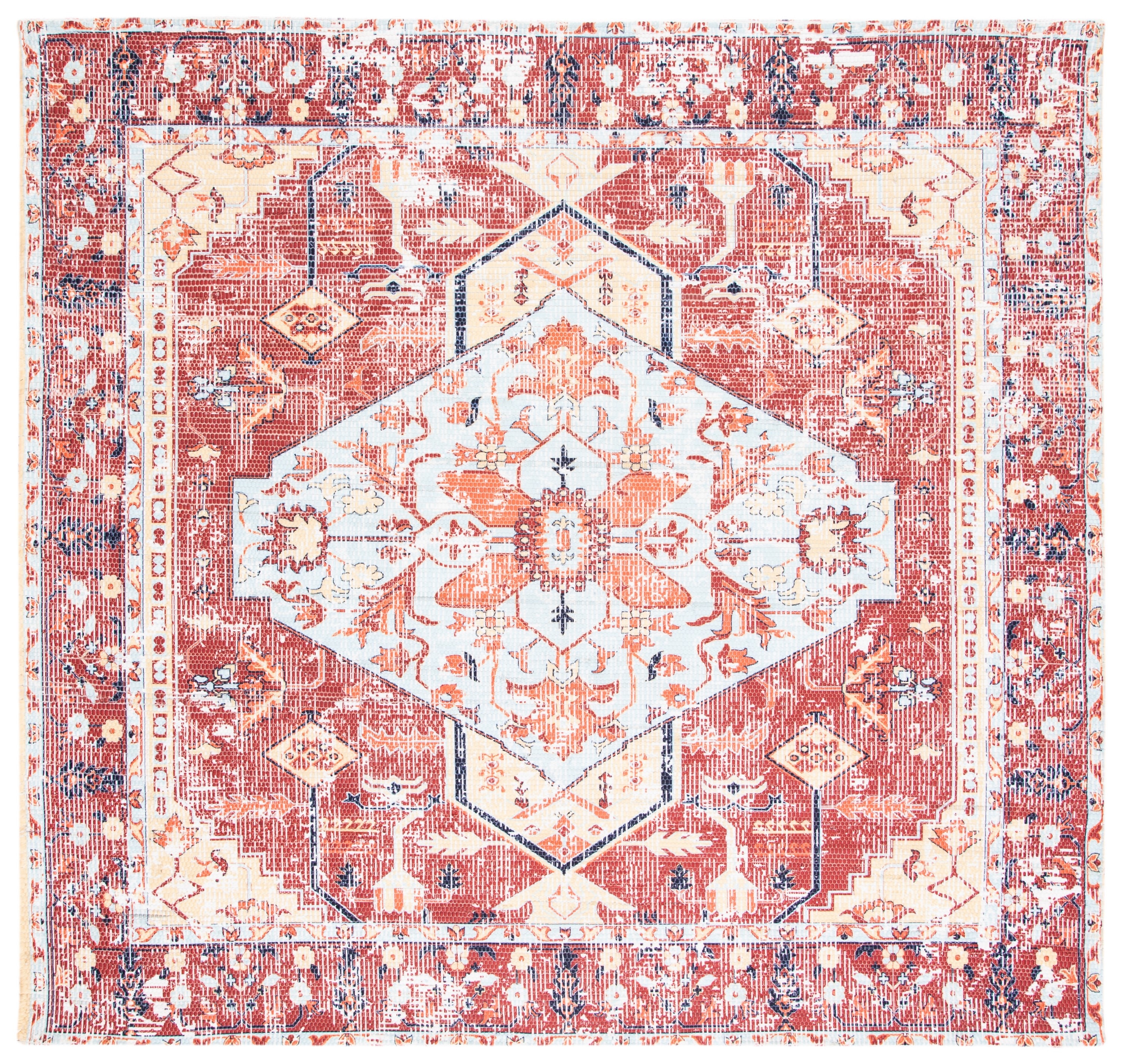 Saffron 6' x 6' Rust and Aqua Hand Loomed Cotton Area Rug