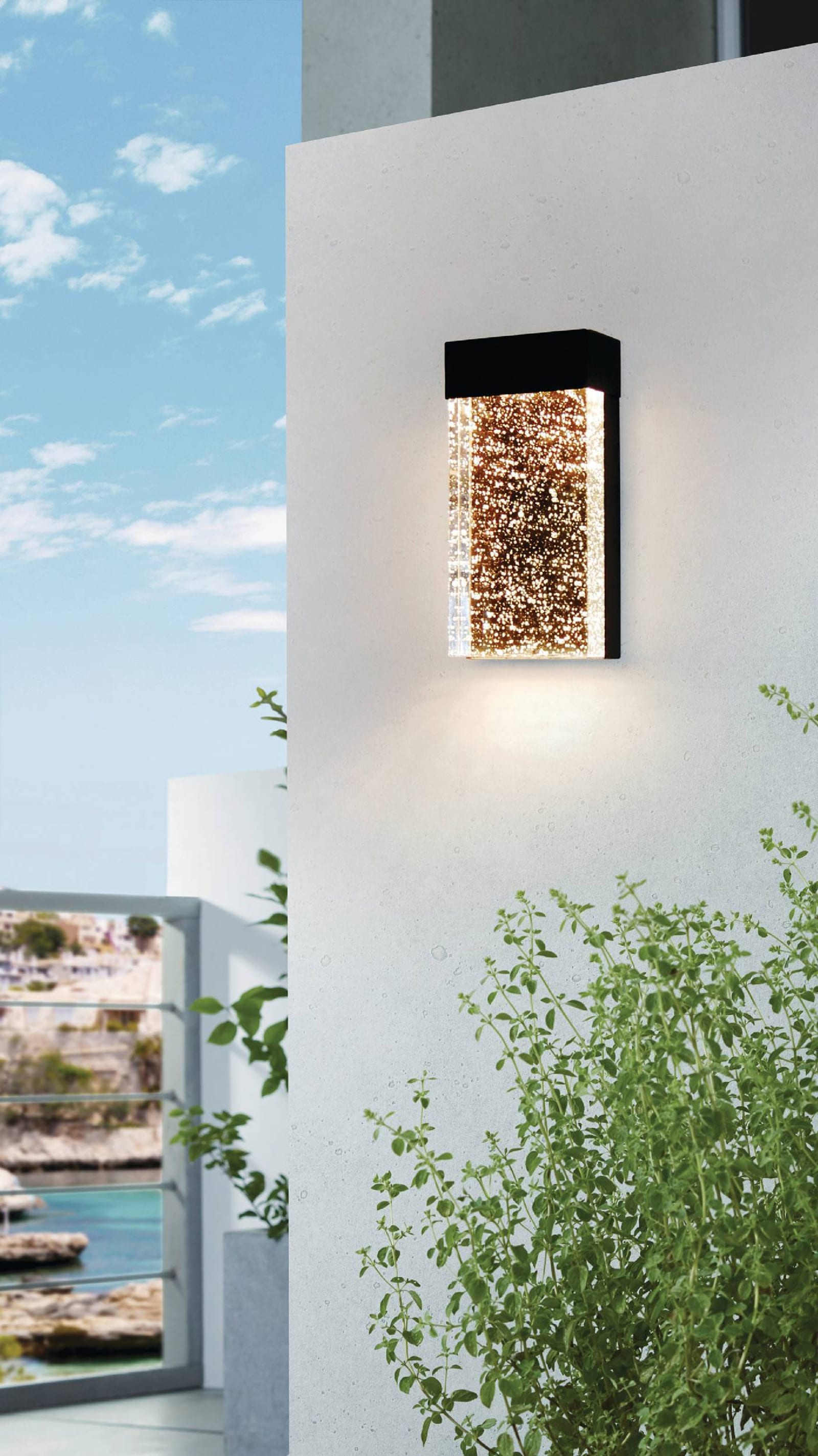 Venecia Matte Black LED Outdoor Wall Light with Clear Seeded Glass