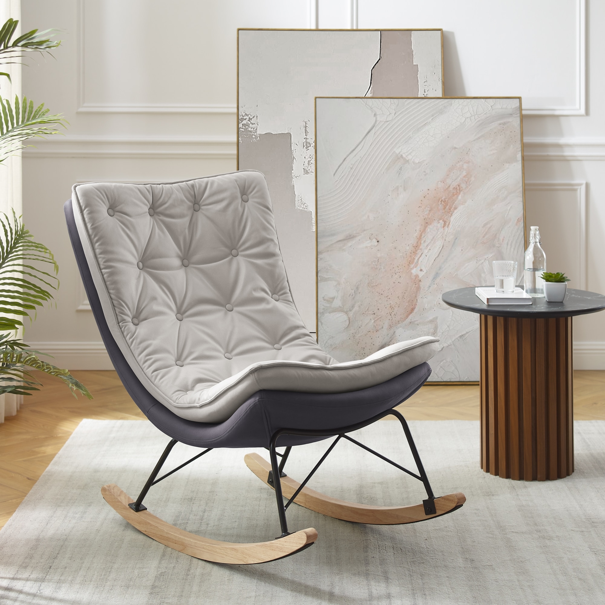 Grey leather rocking discount chair