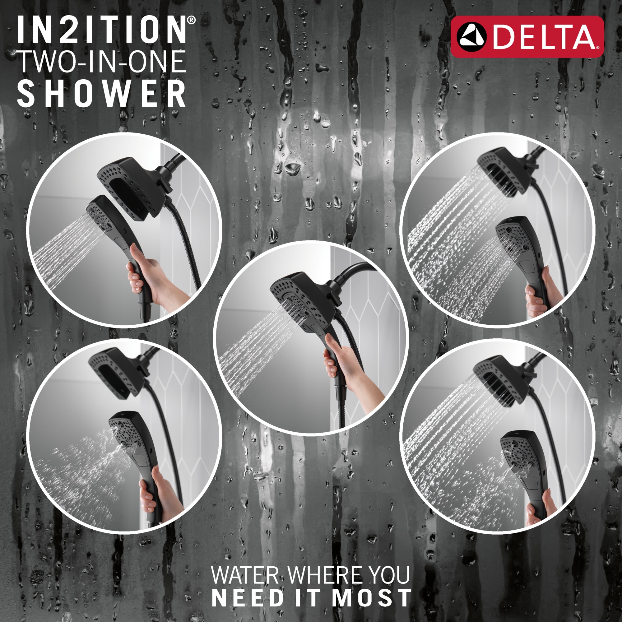 Matte Black Stainless Steel Dual Handheld Wall Mount Shower