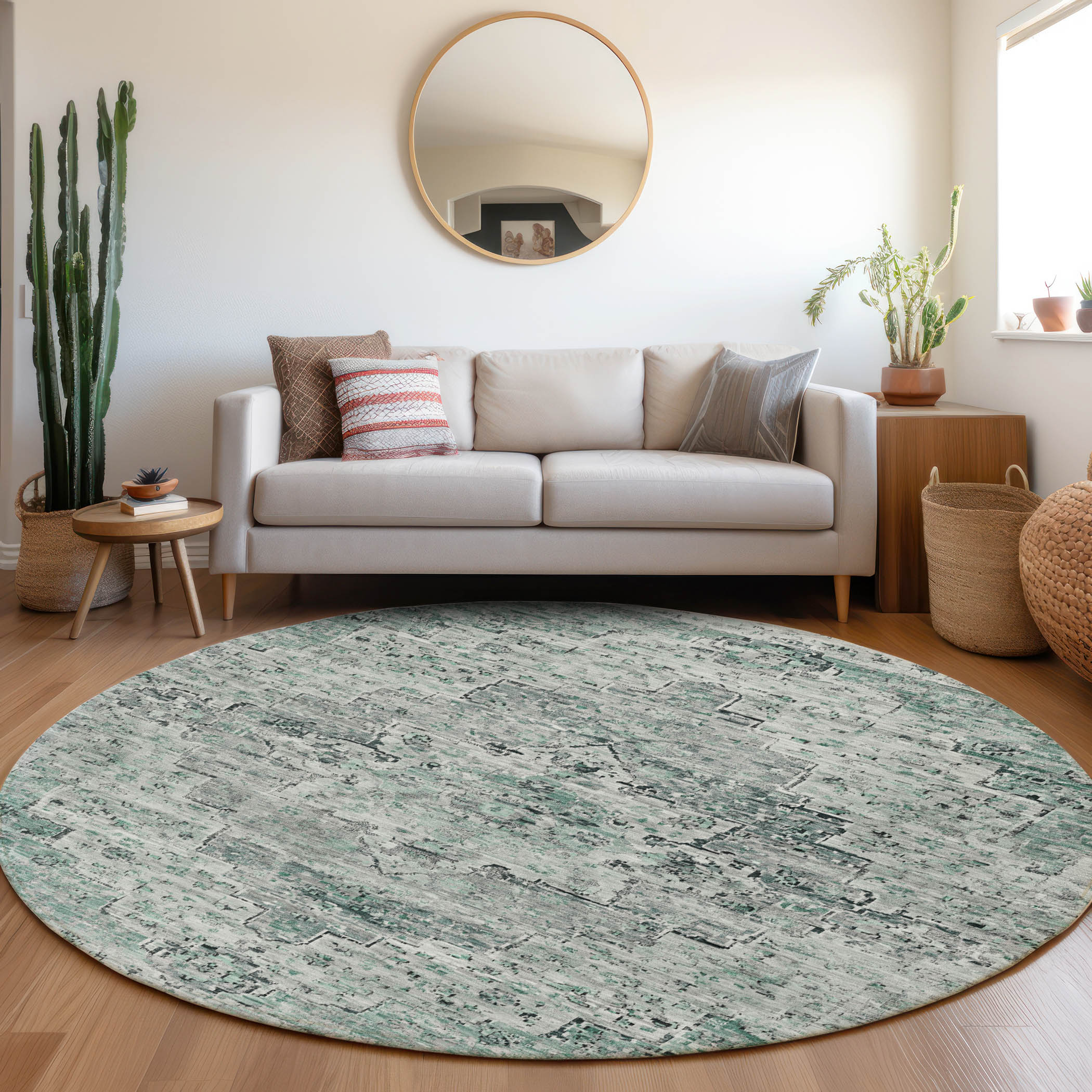 Addison Rugs ACN1832TE8RO Chantille ACN1832TE 8 x 8 (ft) Loomed Polyester Teal Round Indoor/Outdoor Geometric Machine washable Area rug