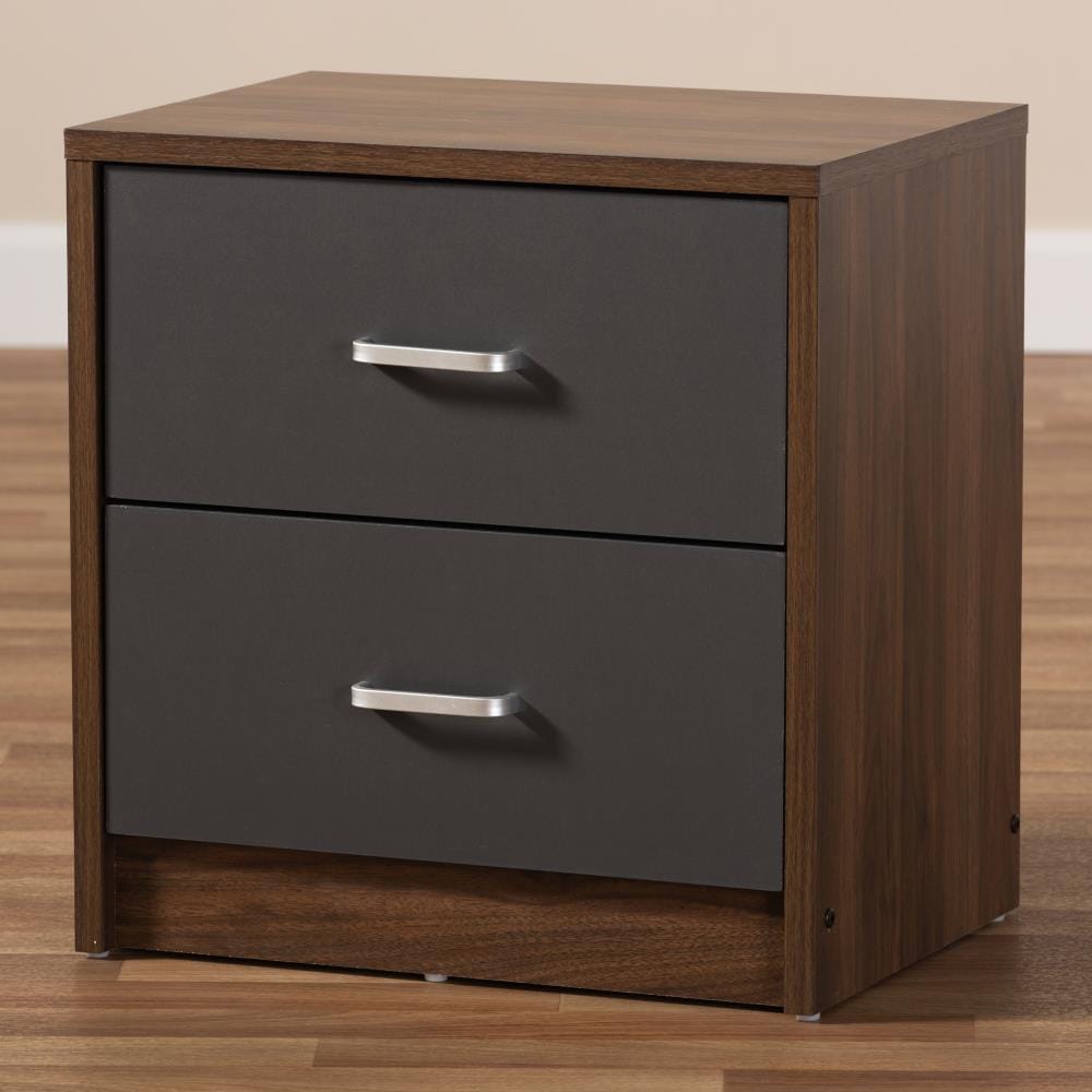 Hansel Modern 2-Drawer Nightstand in Dark Brown and Grey