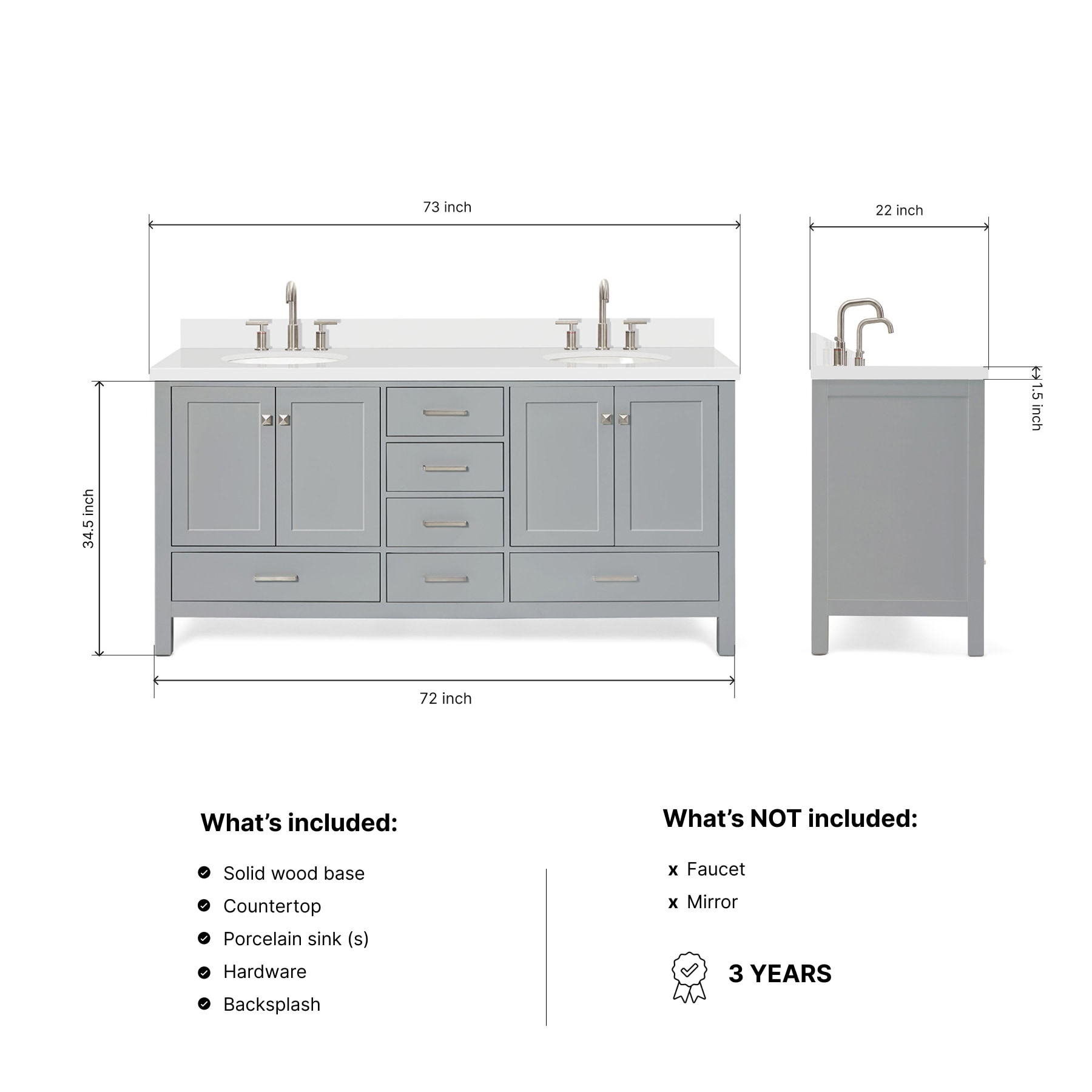 ARIEL A073DWQOVOGRY Bath-Vanity-Combo - View #3