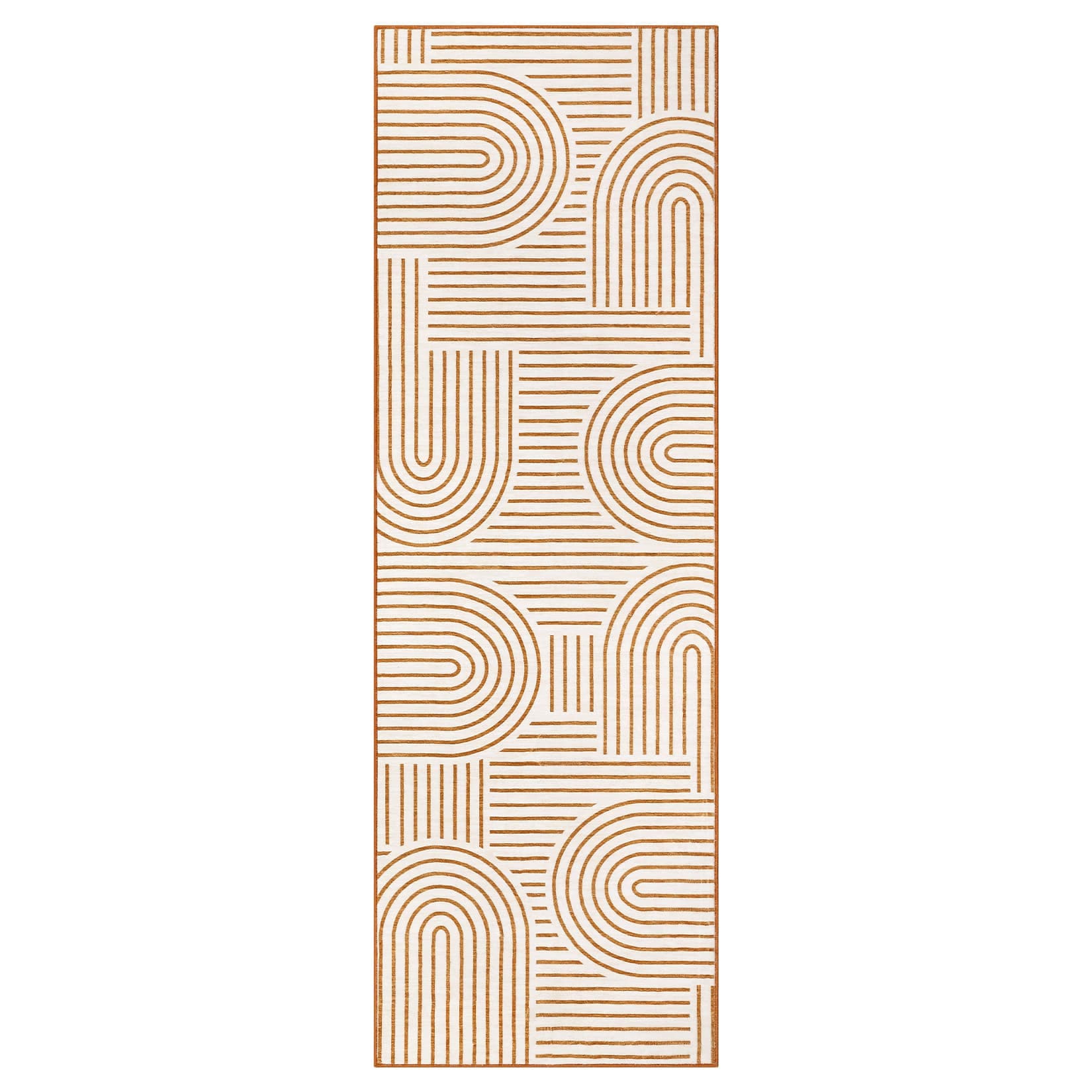 Qeetex LSN-PHK-3368JLLN 2 x 6 ft Polyester Cashmere Orange Rectangular Hallway Bathroom Entryway Kitchen Office Foldable Geometric Modern Washable Area Rug