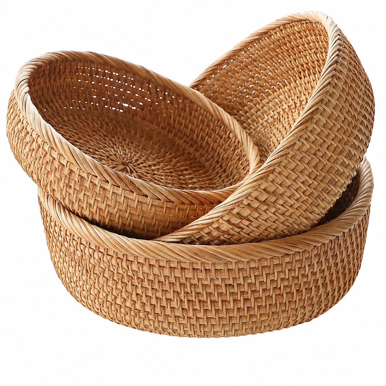 Aoibox  Handmade Rattan Wicker Bread Baskets Natural Woven Fruit Serving Bowls Honey Brown Set