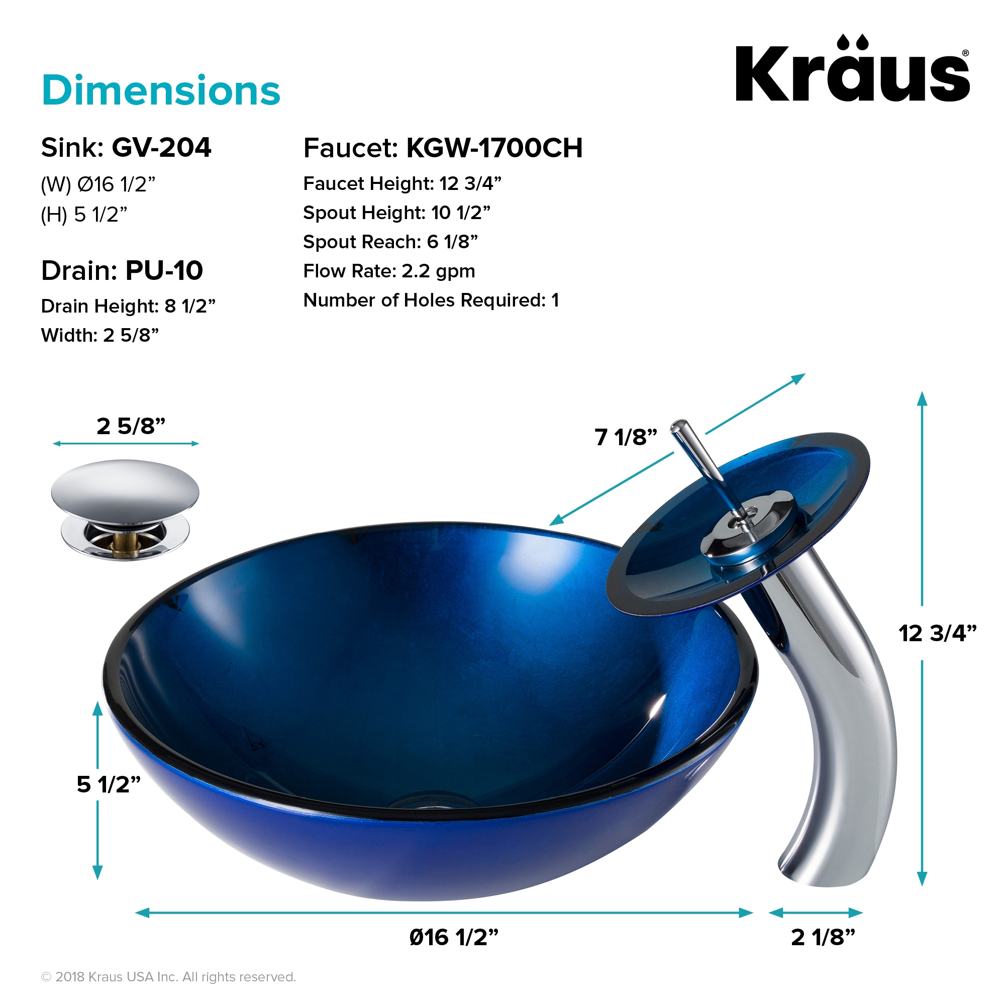Blue Glass Circular Vessel Sink with Chrome Faucet