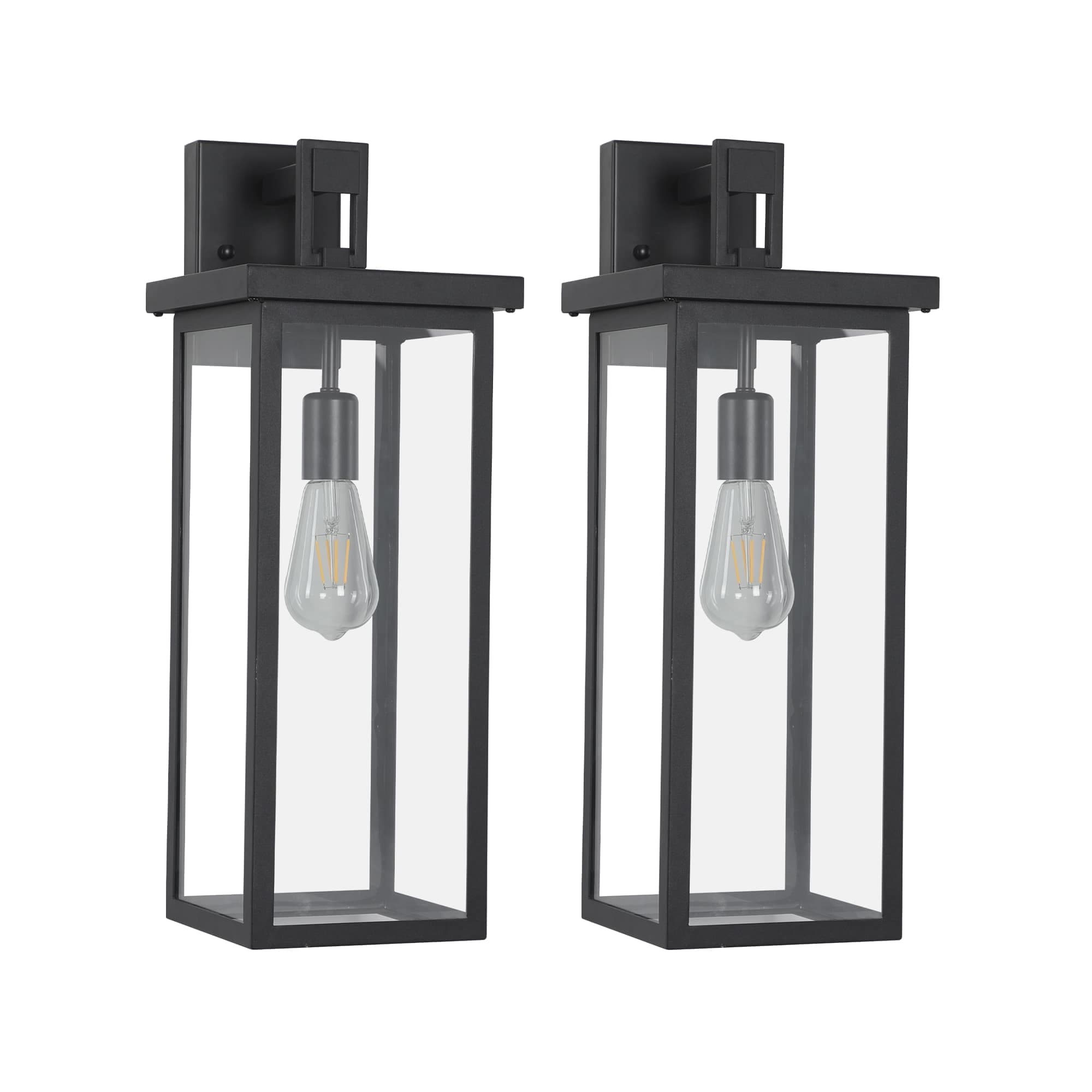 JCFL OL-ELL-21 20 in. H 2 Black Aluminium and Glass Modern Outdoor Wall Lanterns Weatherproof Wall Sconces