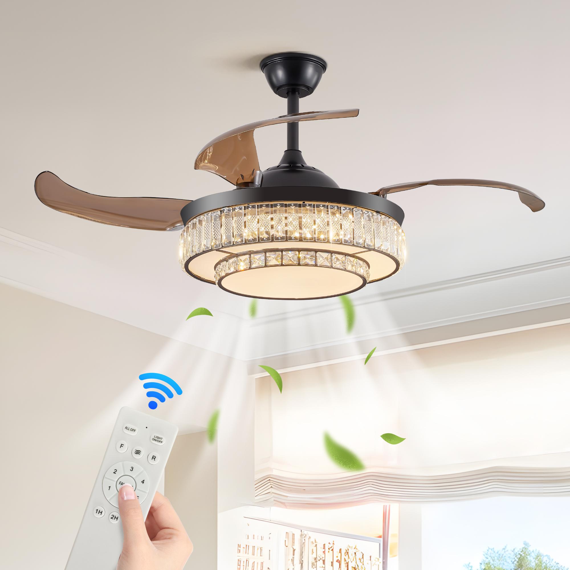 Bayfeve BFLCM-84909-CF Adjustable Speed 48-in Color-Changing Integrated LED Outdoor Black with Brown Transparent Blades Fandelier Ceiling Fan With Light and Remote ( 4 -Blade )