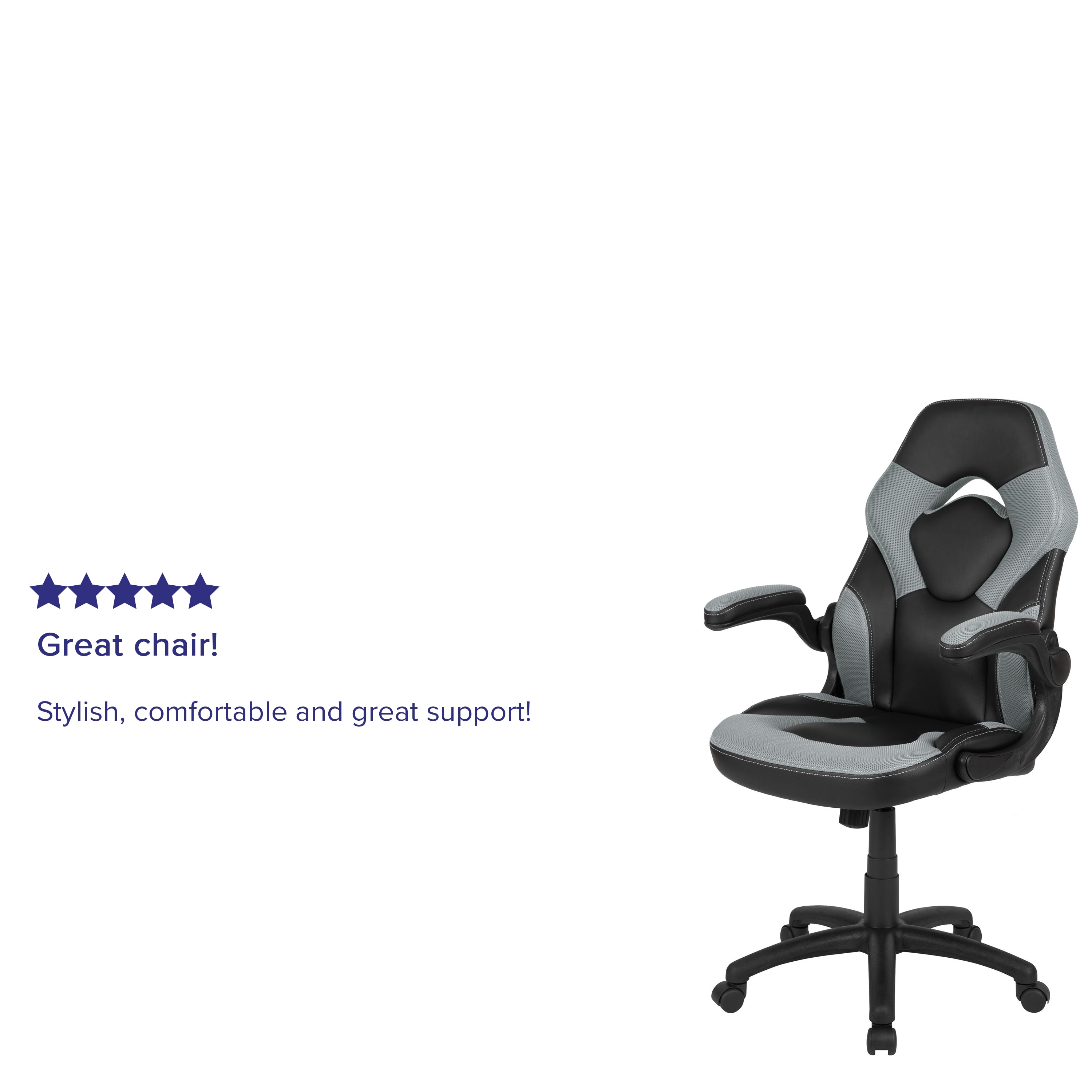 Gray and Black Ergonomic High-Back Gaming Chair with Flip-Up Arms