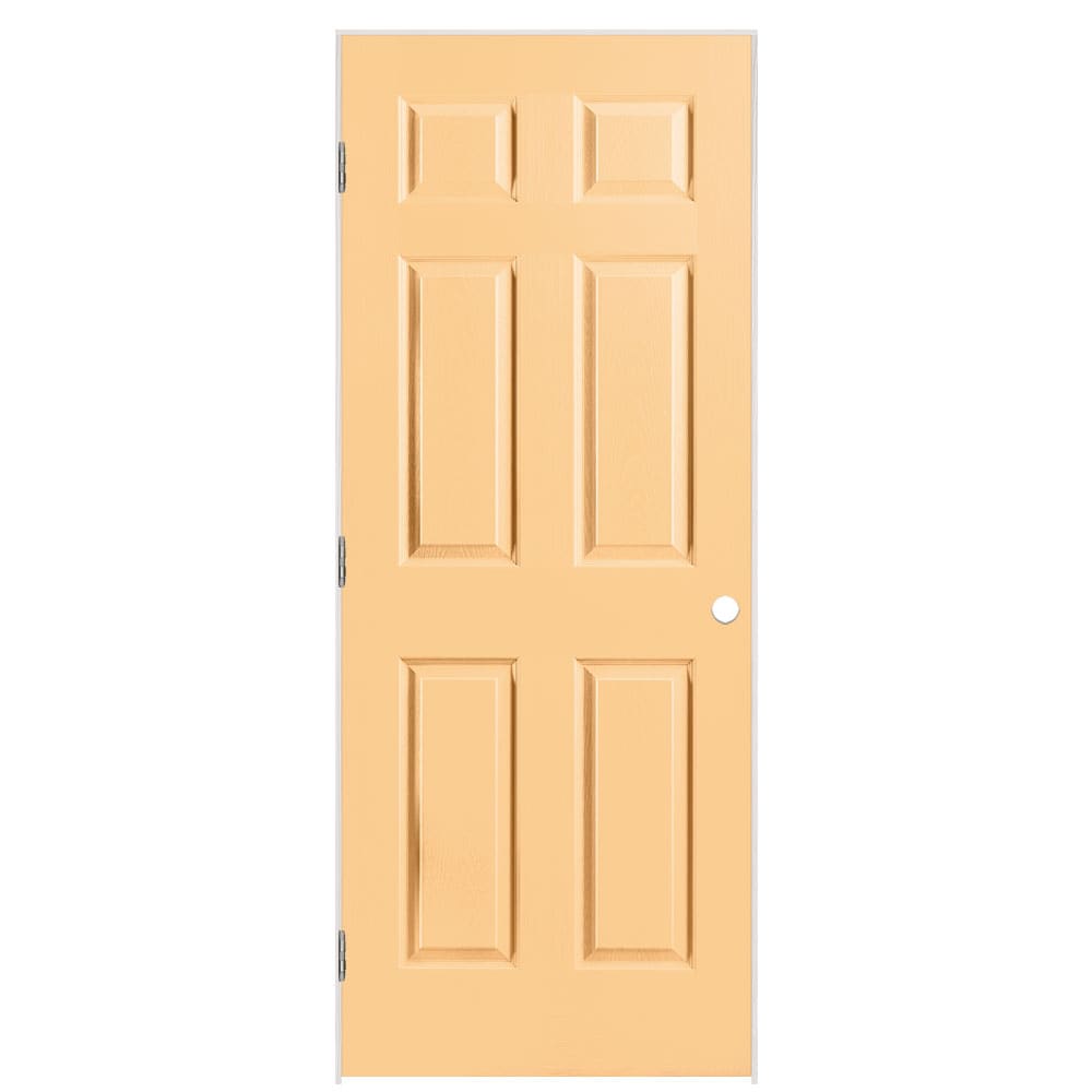 Masonite 1316973 32-in x 80-in Marigold Solid core 6-panel Right hand Textured Prefinished Molded composite Flat Jamb Single Prehung Interior Door