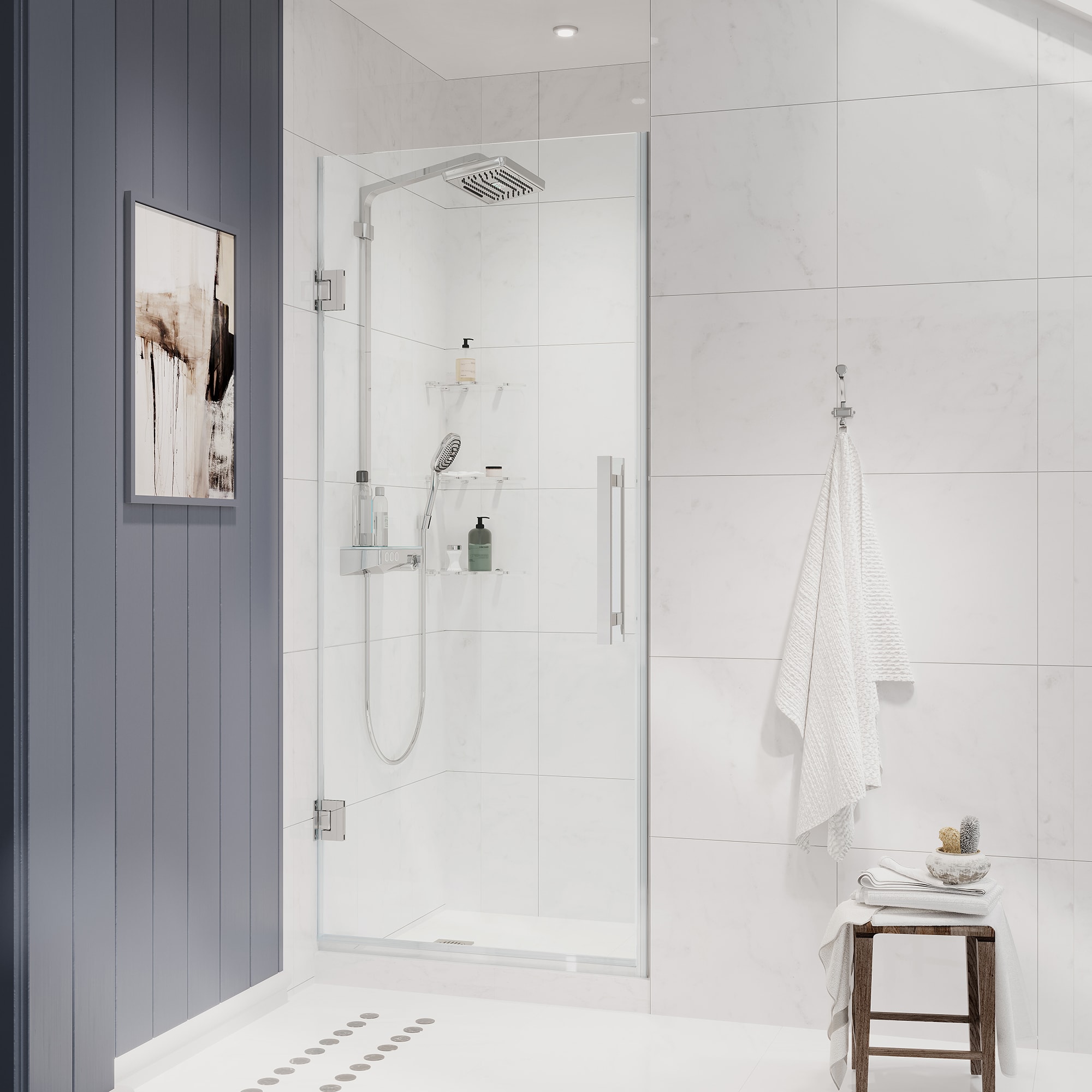 Chrome Frameless Pivot Shower Door Kit with Shelves, 72" Height
