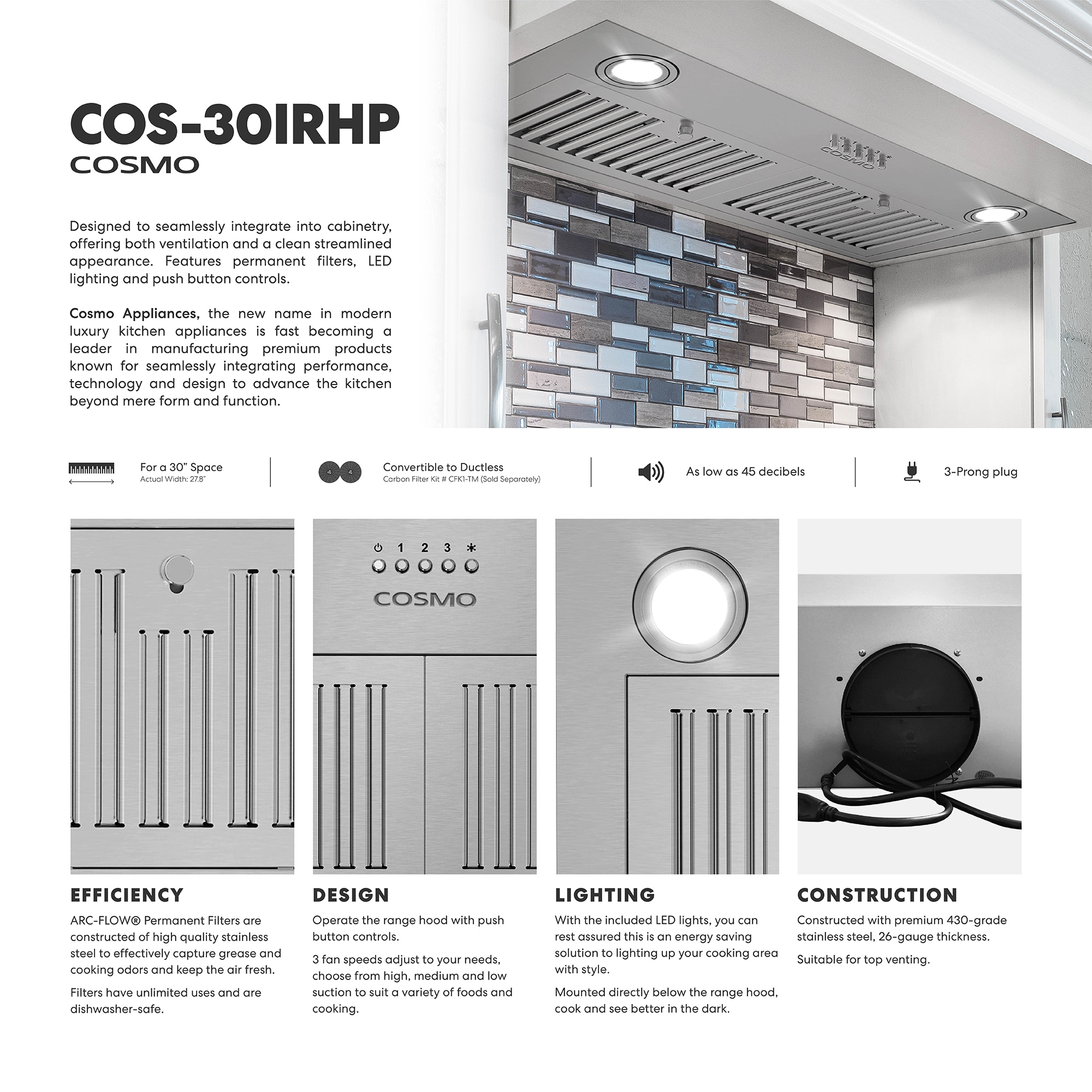 Cosmo COS-30IRHP Undercabinet-Range-Hoods - View #4