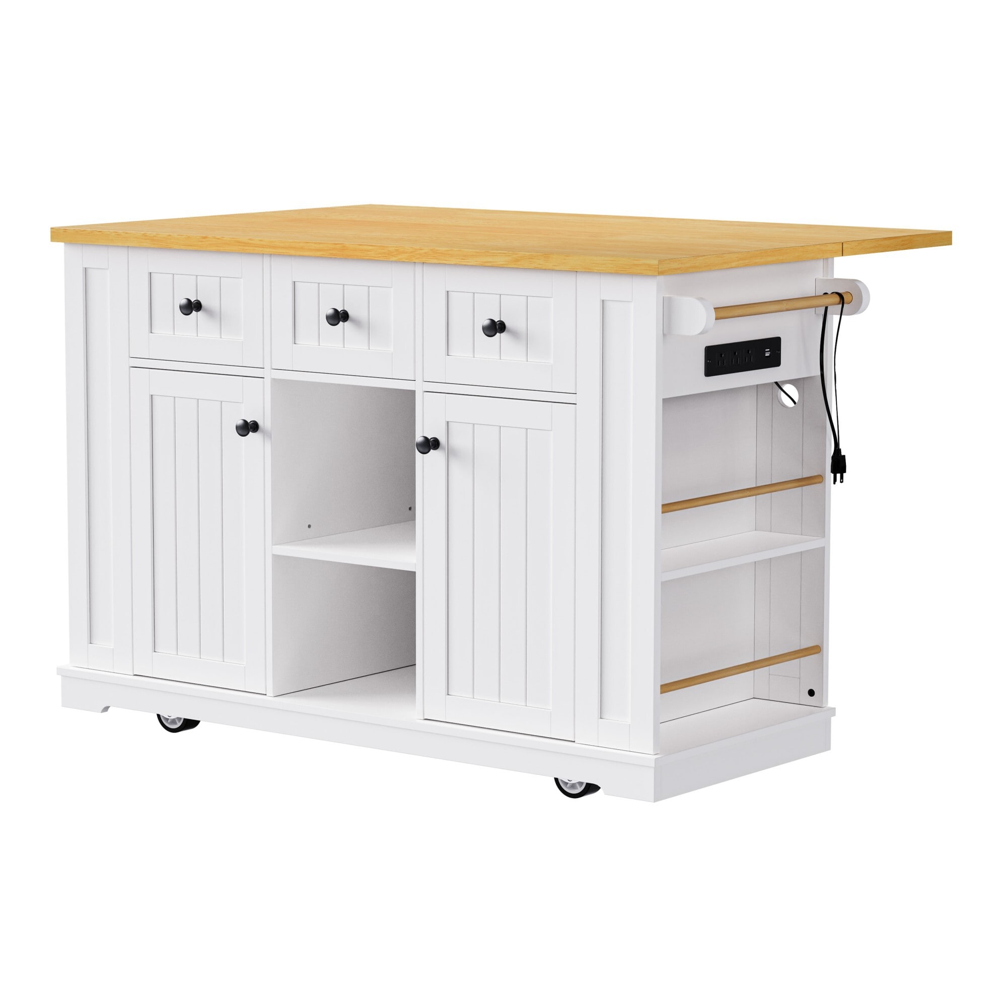 Miki Shinly KK-531W-88QI White MDF Base with Laminate Laminate Top Rolling Kitchen Island ( 29.52-in x 53.14-in x 36.4-in )