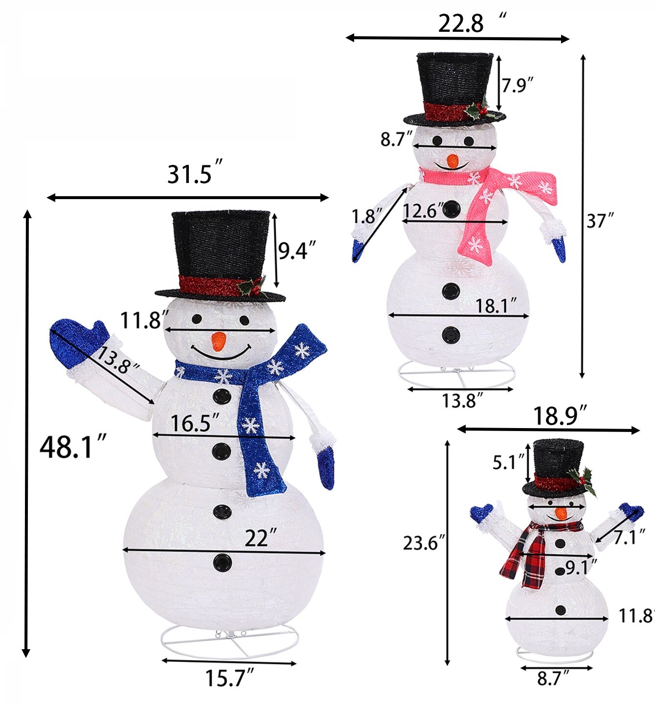 LuxenHome 3-Pack 48.1-in Snowman Yard Decoration with White LED Lights ...