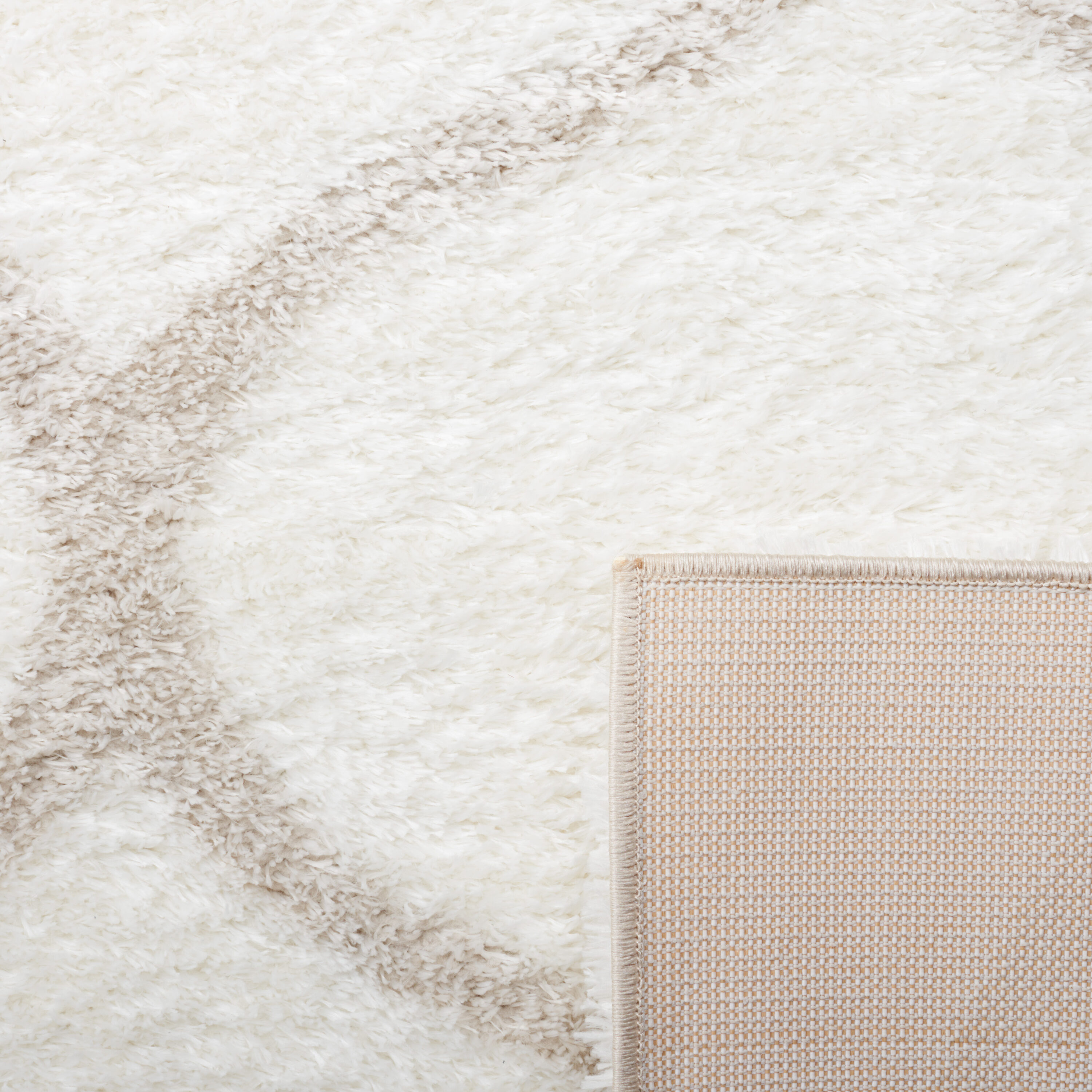 Hand-Knotted White and Silver Geometric Shag Rug, 6'7" x 8'7"