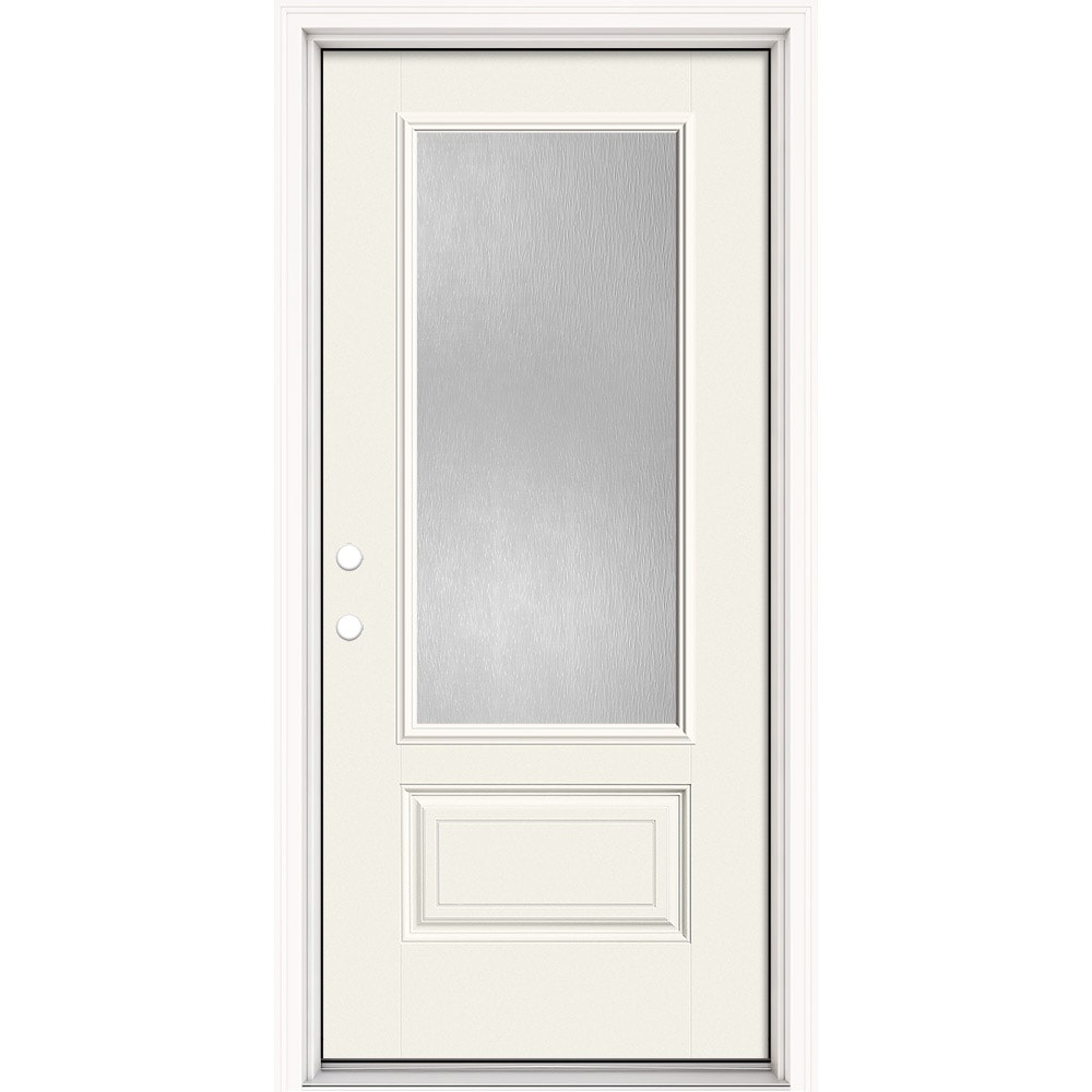 Masonite 630603 Performance Door System 36-in x 80-in x 4-9/16-in Fiberglass 3/4 lite Right-hand inswing Arctic White Painted Prehung Front Door with Brickmould Insulating core