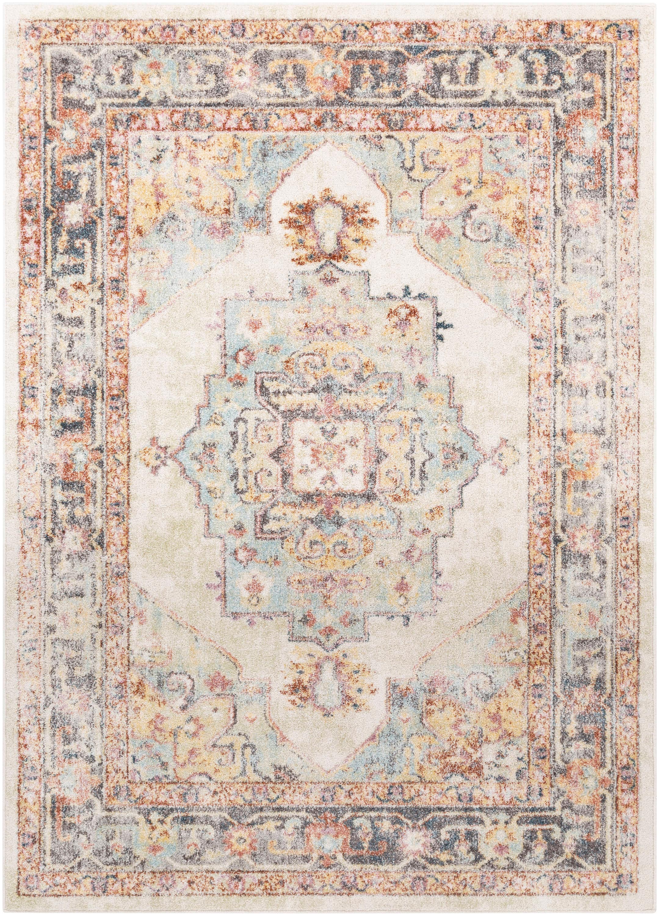 Light Blue Rectangular Reversible Stain-Resistant Synthetic Rug