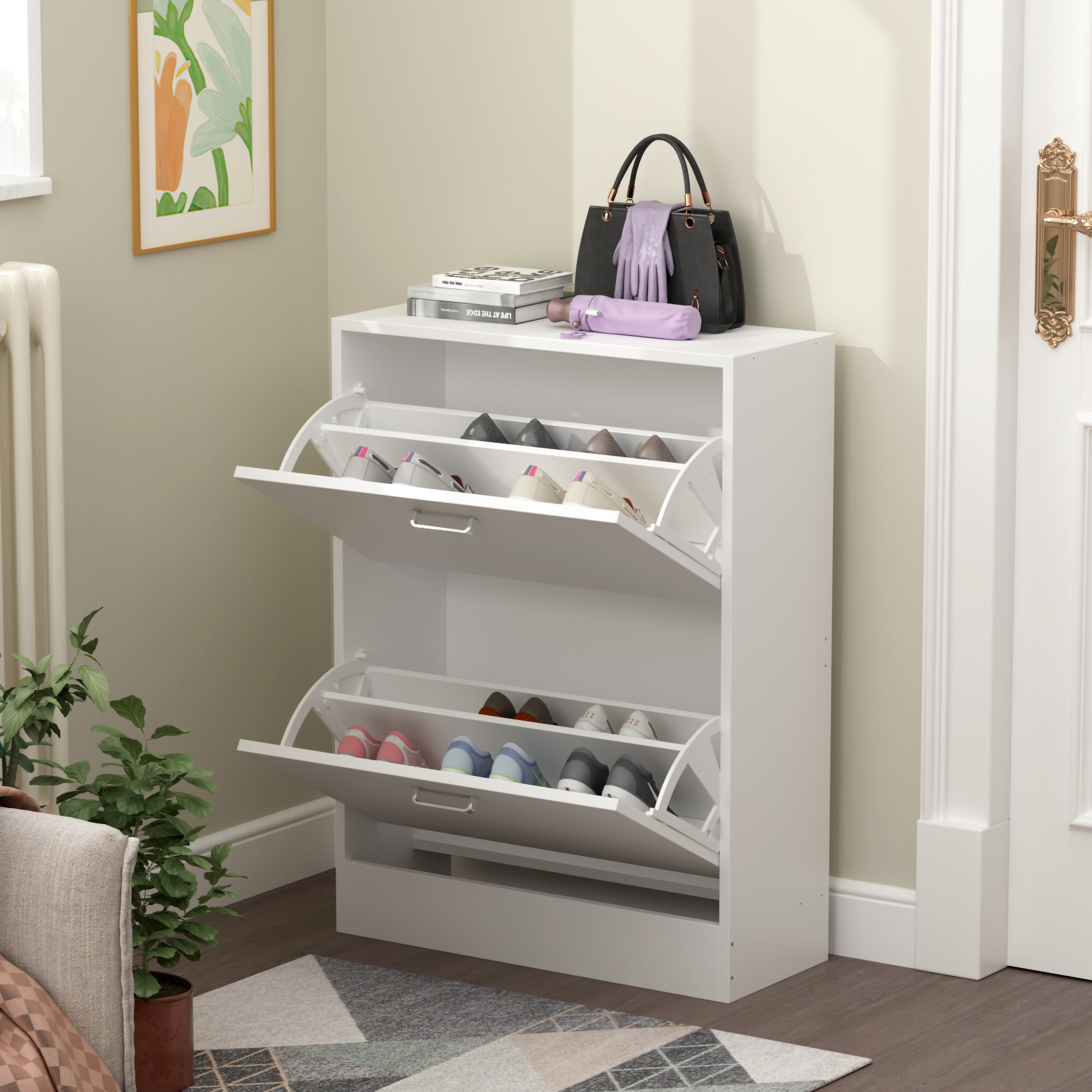 FUFU&GAGA LJY-KF200139-01 31.4-Inches H 2 Tier 10 pair White Composite Shoe cabinet