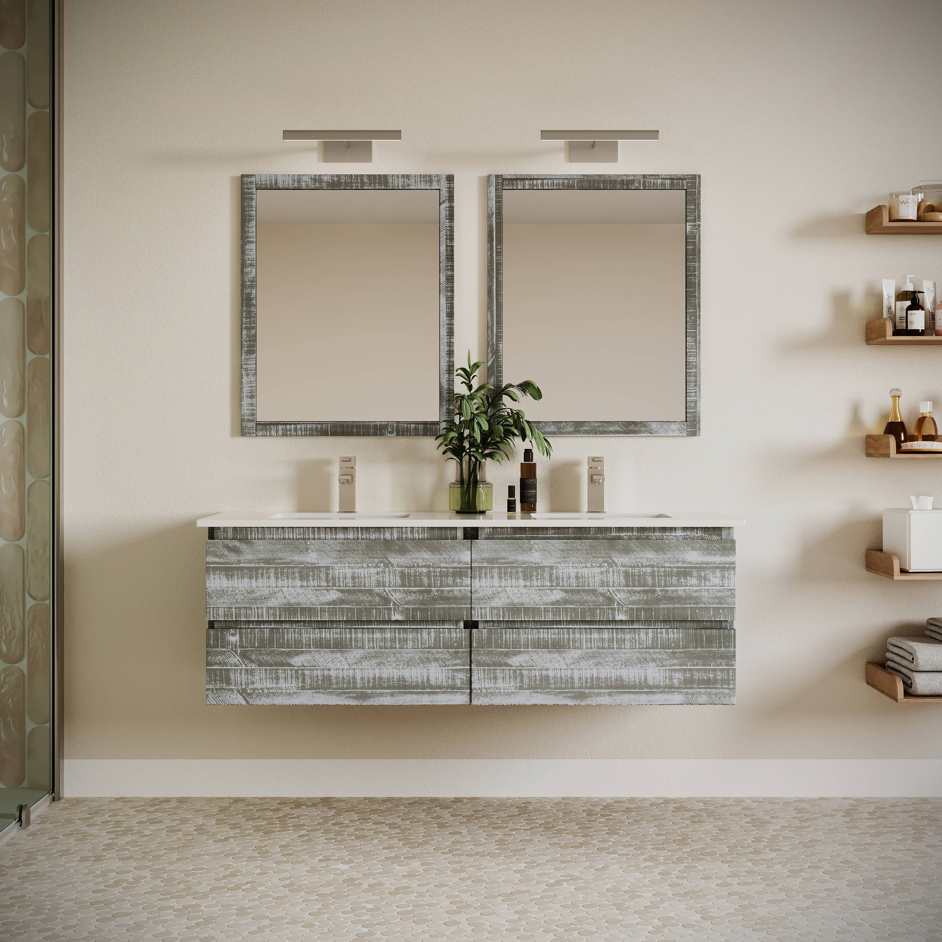 Fresca FCB31-3030ASH-CWH-U Formosa 60-in Sage Gray Undermount Double sink Floating Bathroom Vanity with White Quartz Top