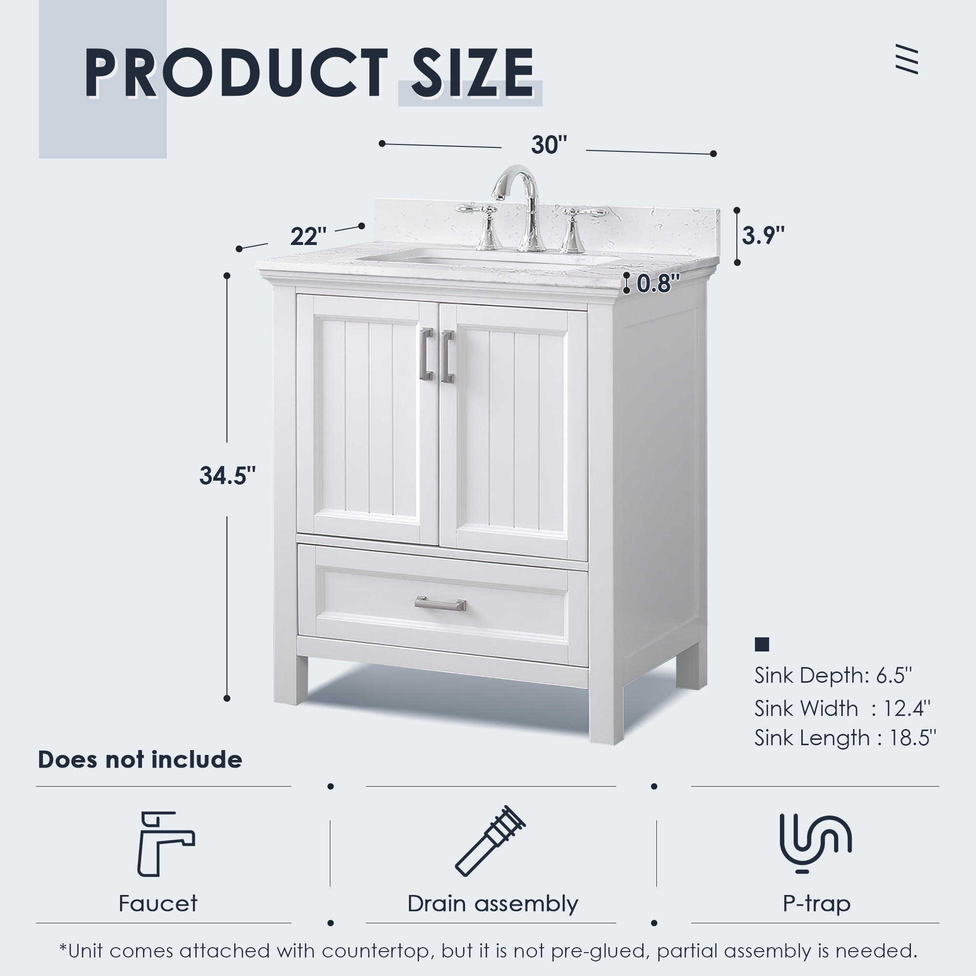 Isla 30" White Single Bathroom Vanity with Marble Countertop