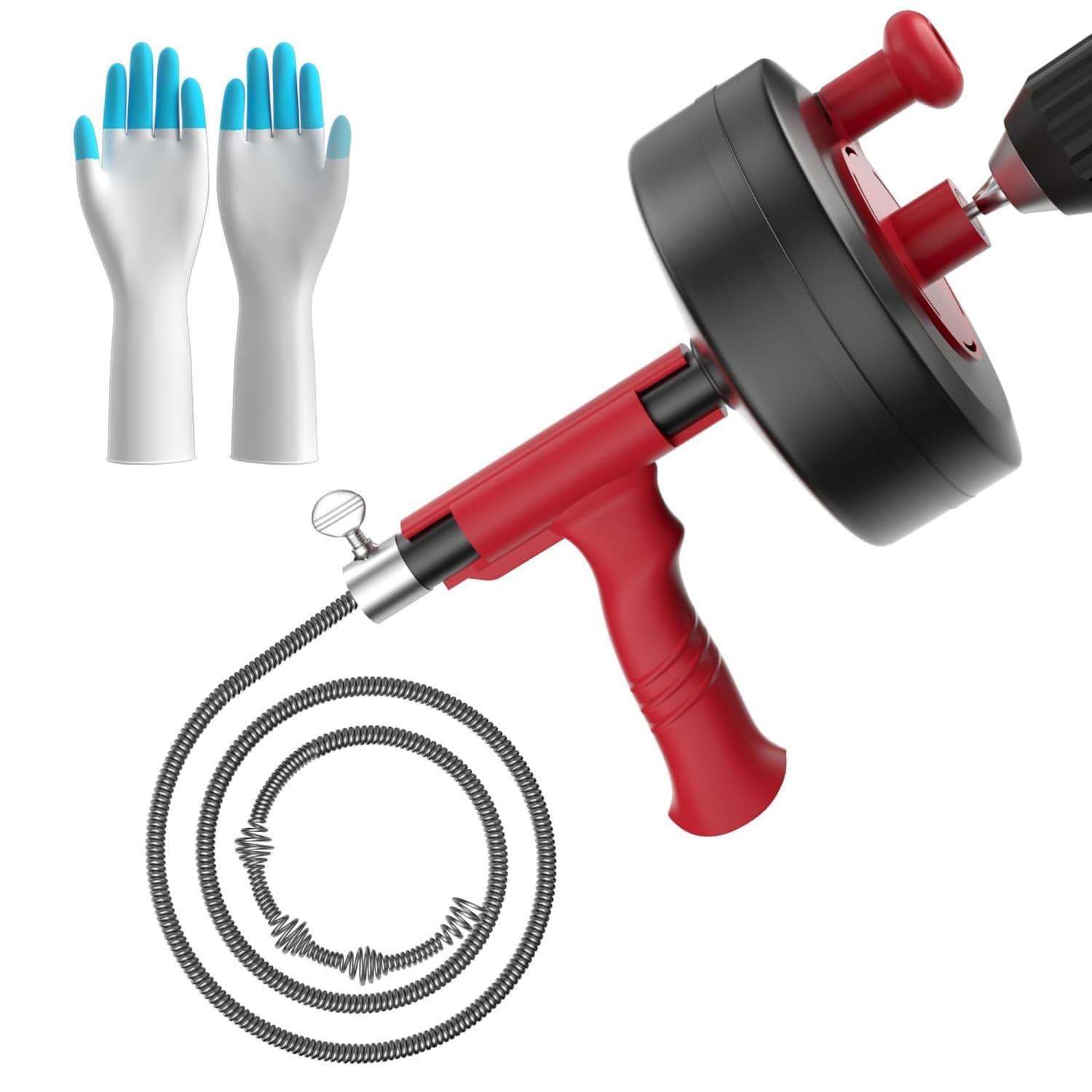 Angel Sar 25ft Flexible Steel Red Drain Auger with Drill Adapter for Kitchen Bathroom