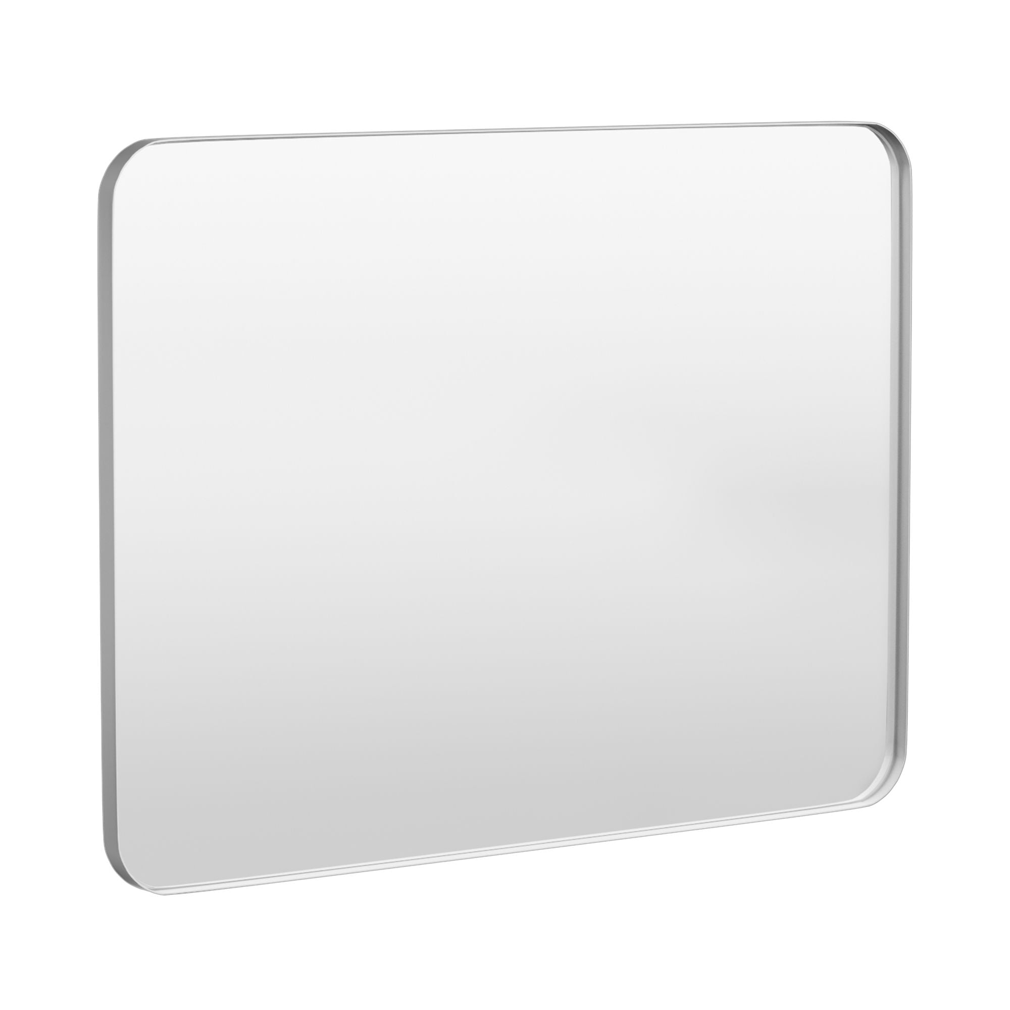 LOVMOR Y-TM4836-S 48 in. W x 36 in. H Tempered Glass Rounded Rectangle Framed Wall-Mounted Bathroom Vanity Mirror in Silver