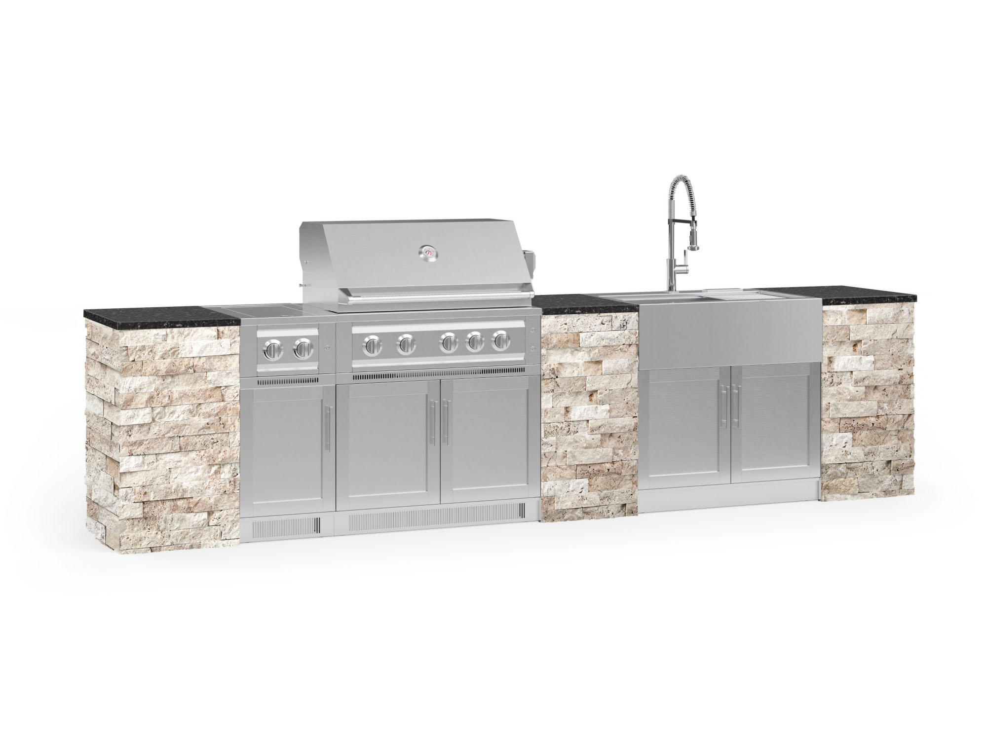 NewAge Products 69257 Signature Series Cabinets Platinum Grill 11 -Piece 145.16-in W x 25.5-in D x 58.64-in H Modular Outdoor Kitchen Set 7 Burners
