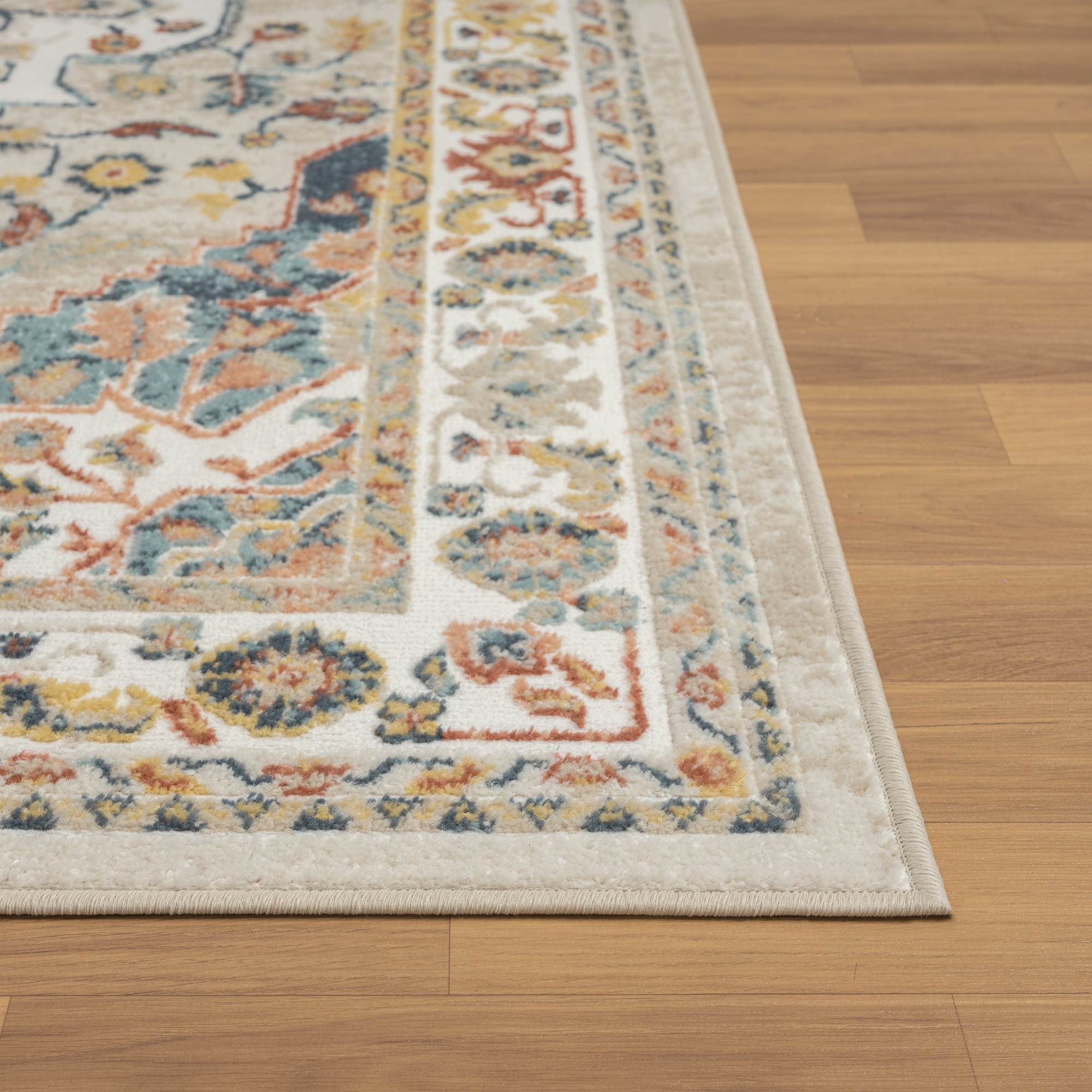 Arcady Ivory and Blue Synthetic Medallion Runner Rug