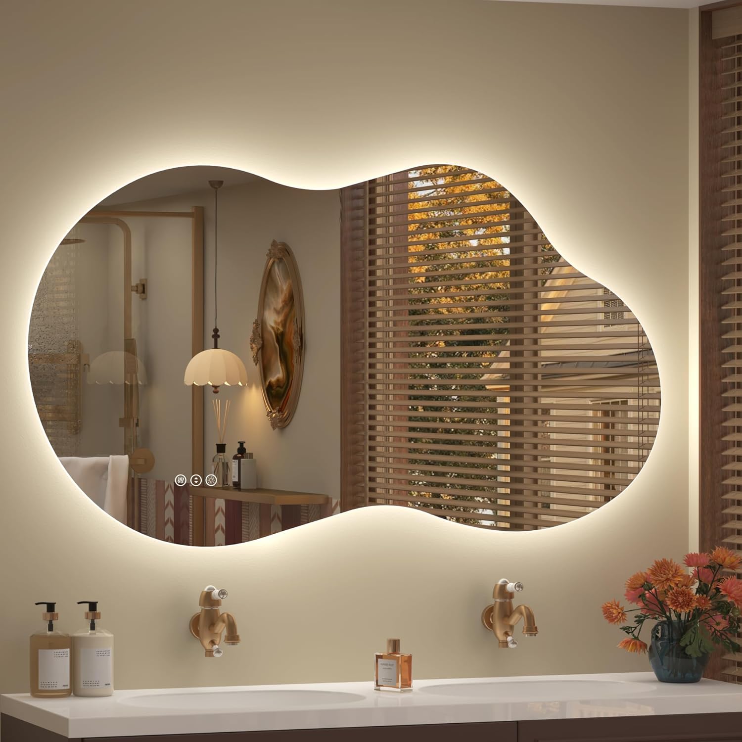 YQP 27x48 Inch UL ETL Certified Irregular Cloud Shape Anti-Fog Tempered Glass LED Bathroom Mirror